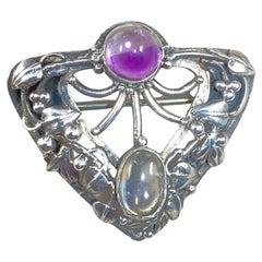 Arts and Crafts Silver, Amethyst and Moonstone Cabochon Brooch