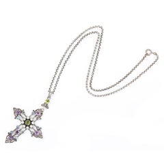 Arts and Crafts Silver Multi Gem Cross Pendant, Circa 1900