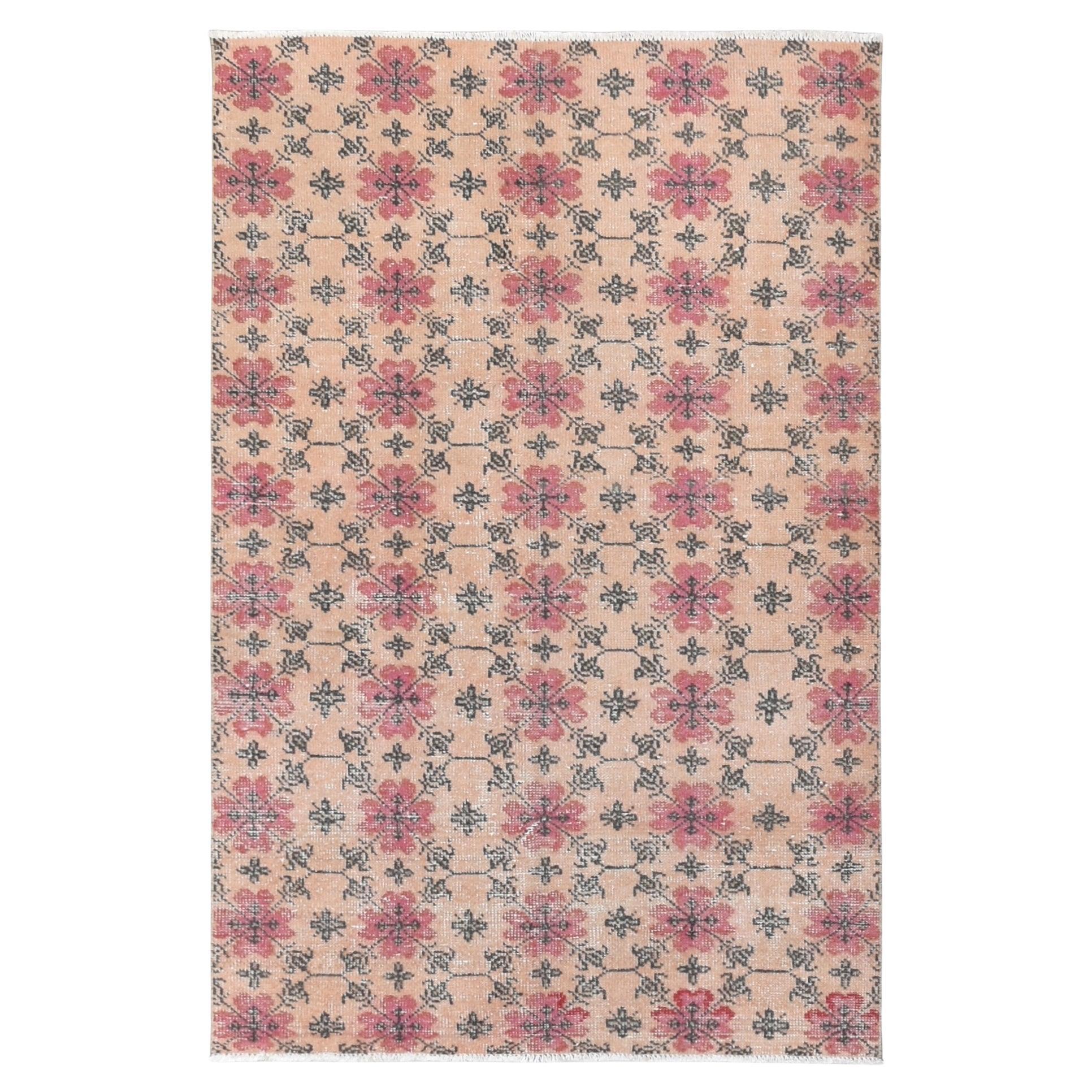 Tapis Arts and Crafts beige doux, rouges sourds, tapis de laine 4'4''x6'9'' en vente