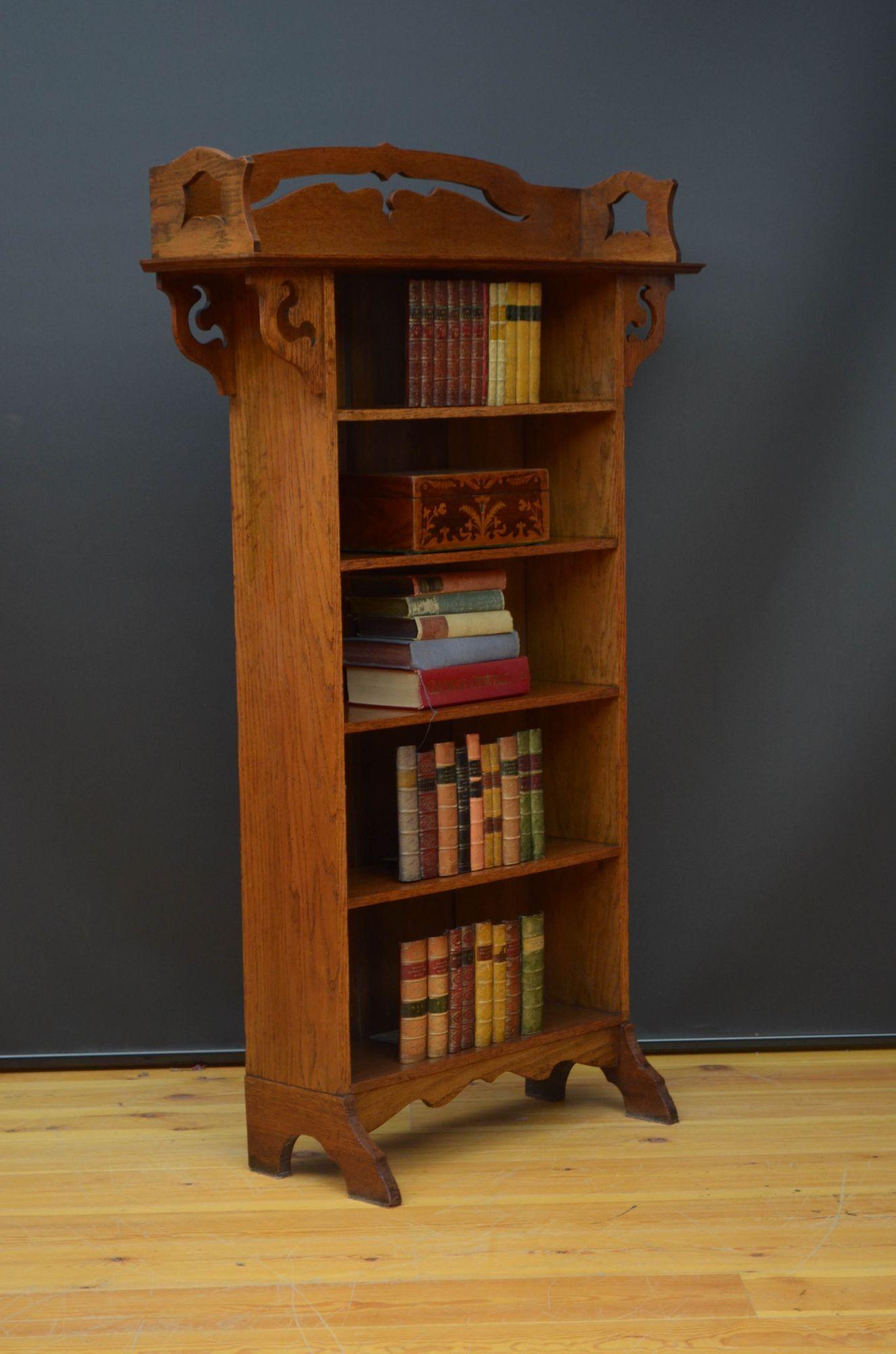 English Arts and Crafts Solid Oak Open Bookcase For Sale
