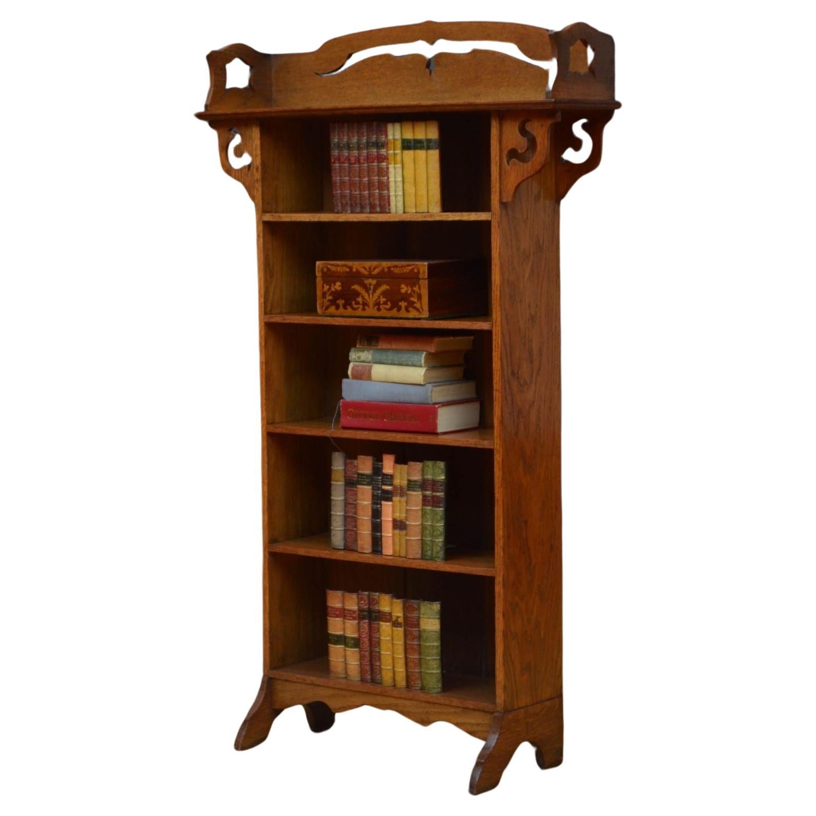 Arts and Crafts Solid Oak Open Bookcase For Sale