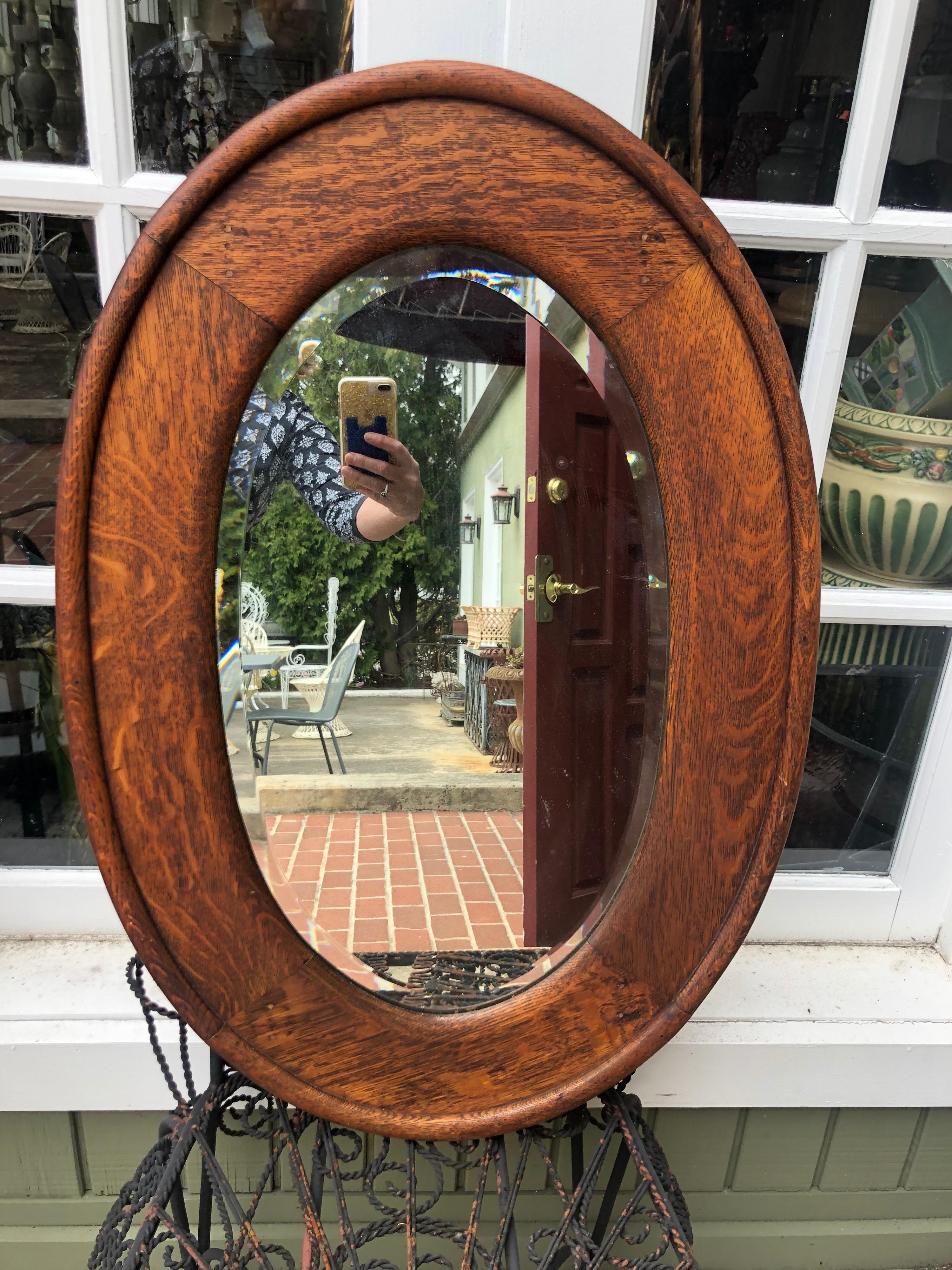 Arts and Crafts Solid Oak Oval Mirror 5
