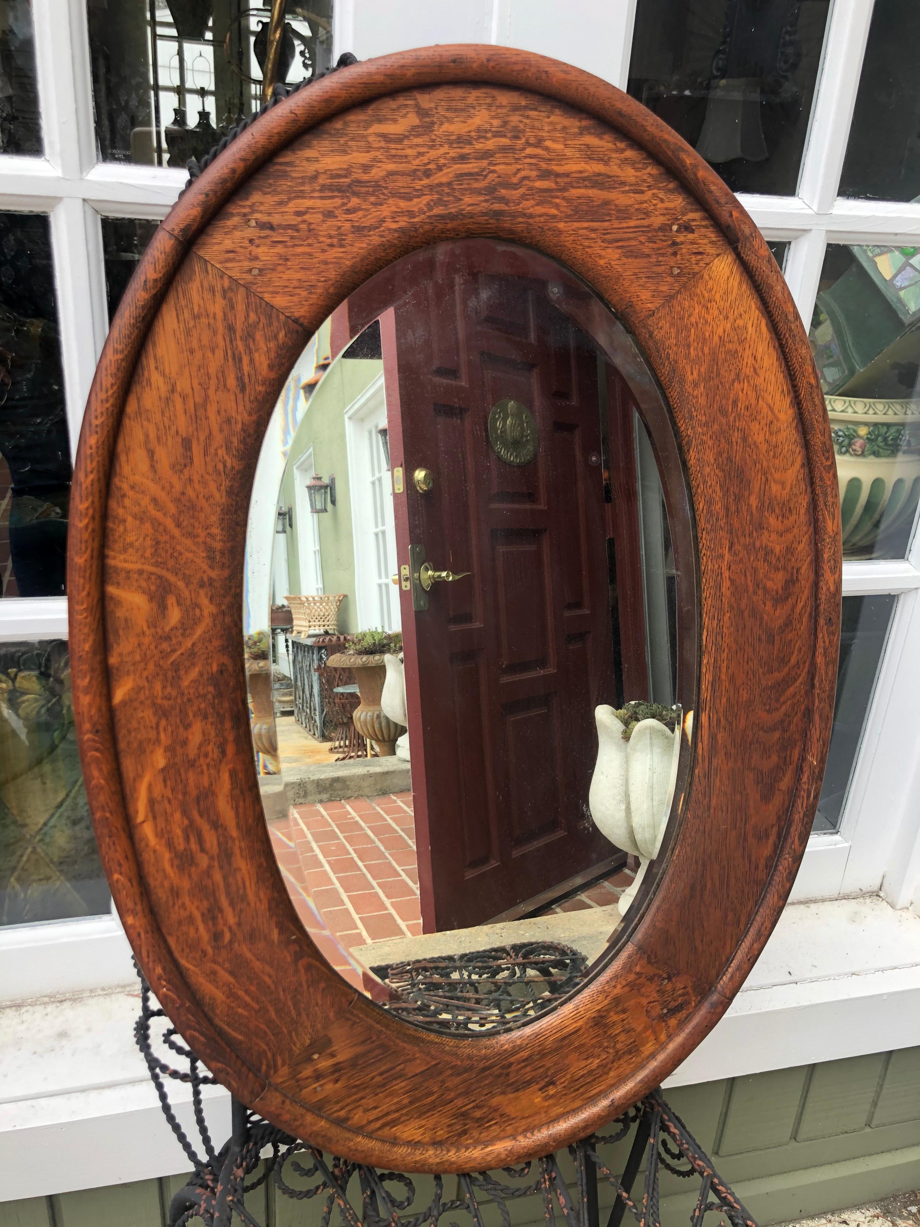 Arts and Crafts Solid Oak Oval Mirror 7