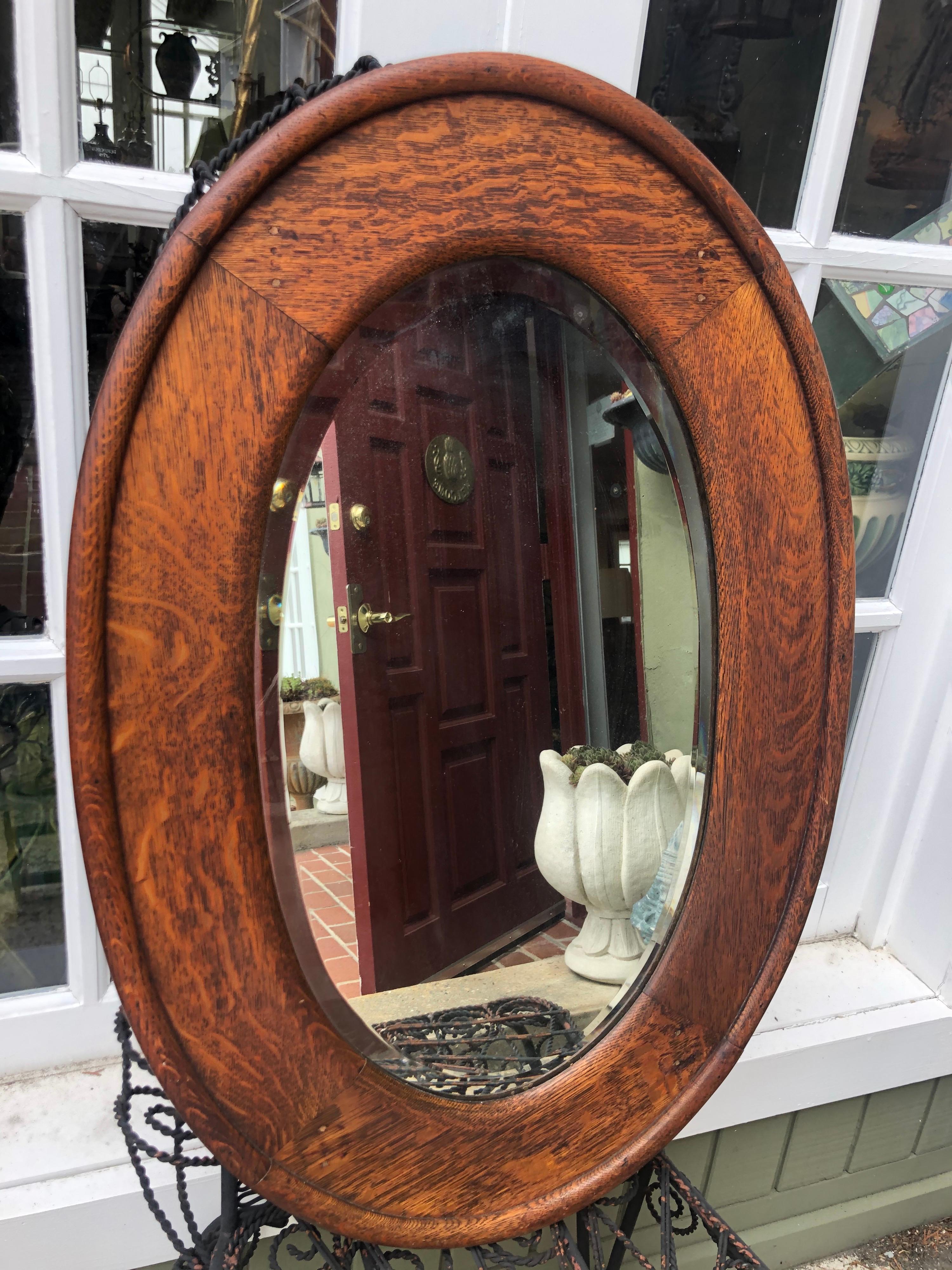 Arts and Crafts Solid Oak Oval Mirror 8