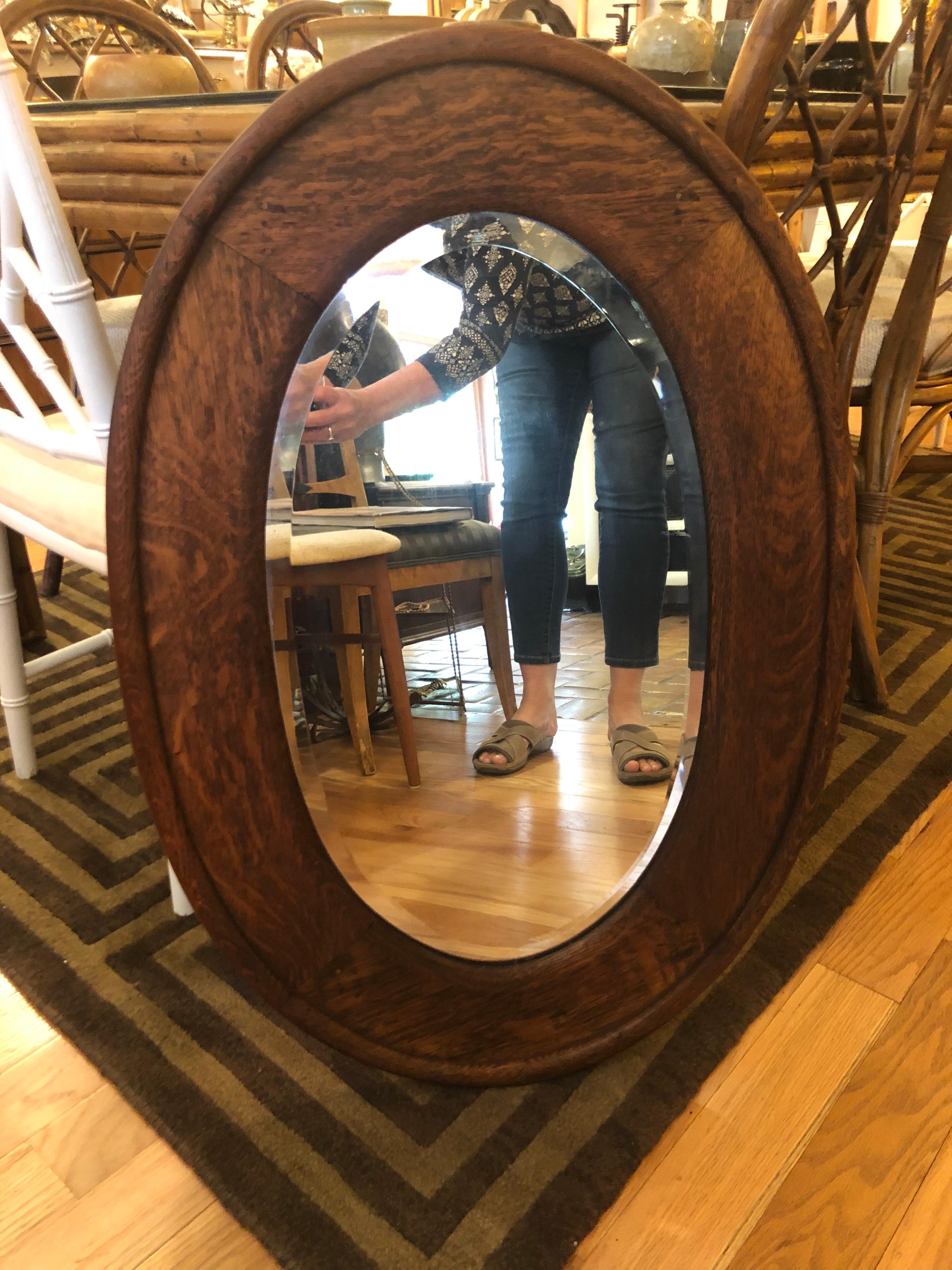 Arts and Crafts Solid Oak Oval Mirror In Good Condition In Redding, CT