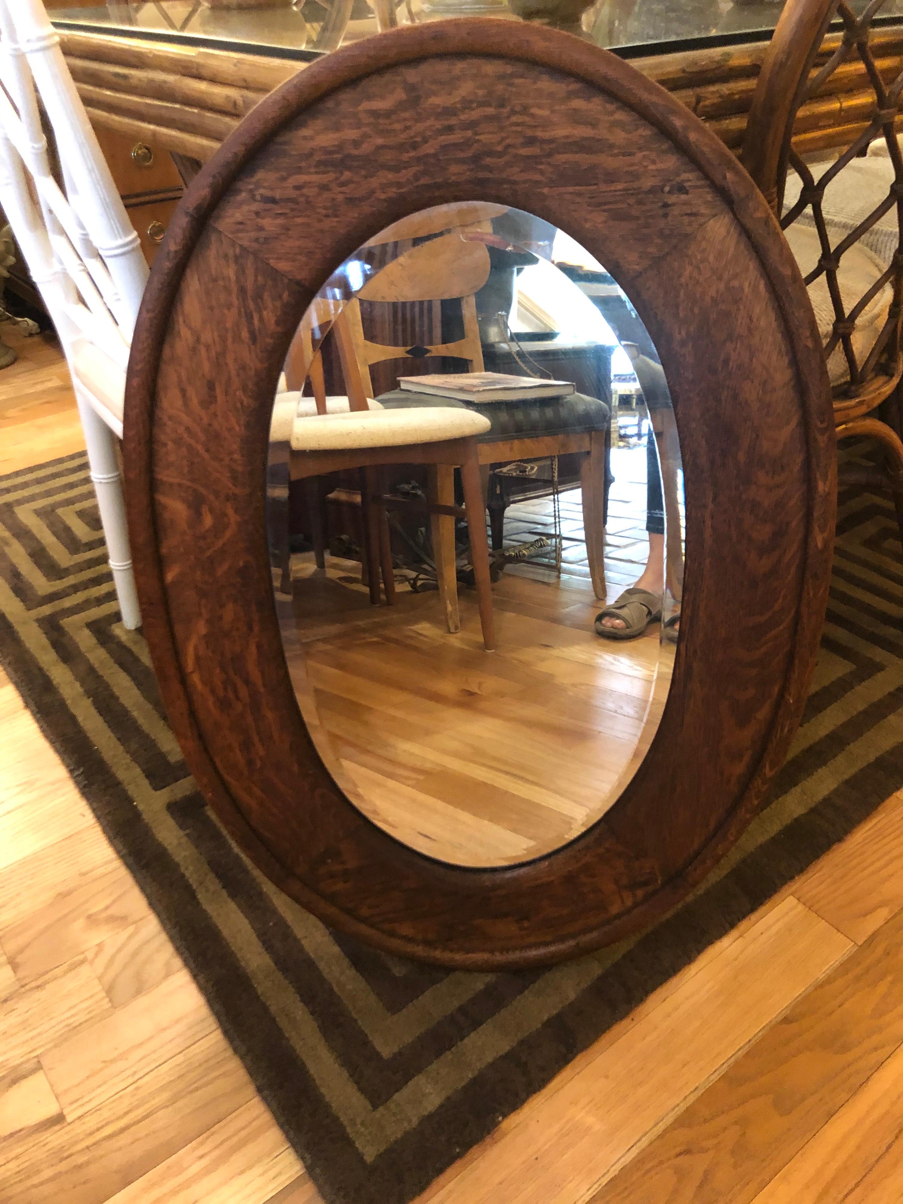 Arts and Crafts Solid Oak Oval Mirror 1