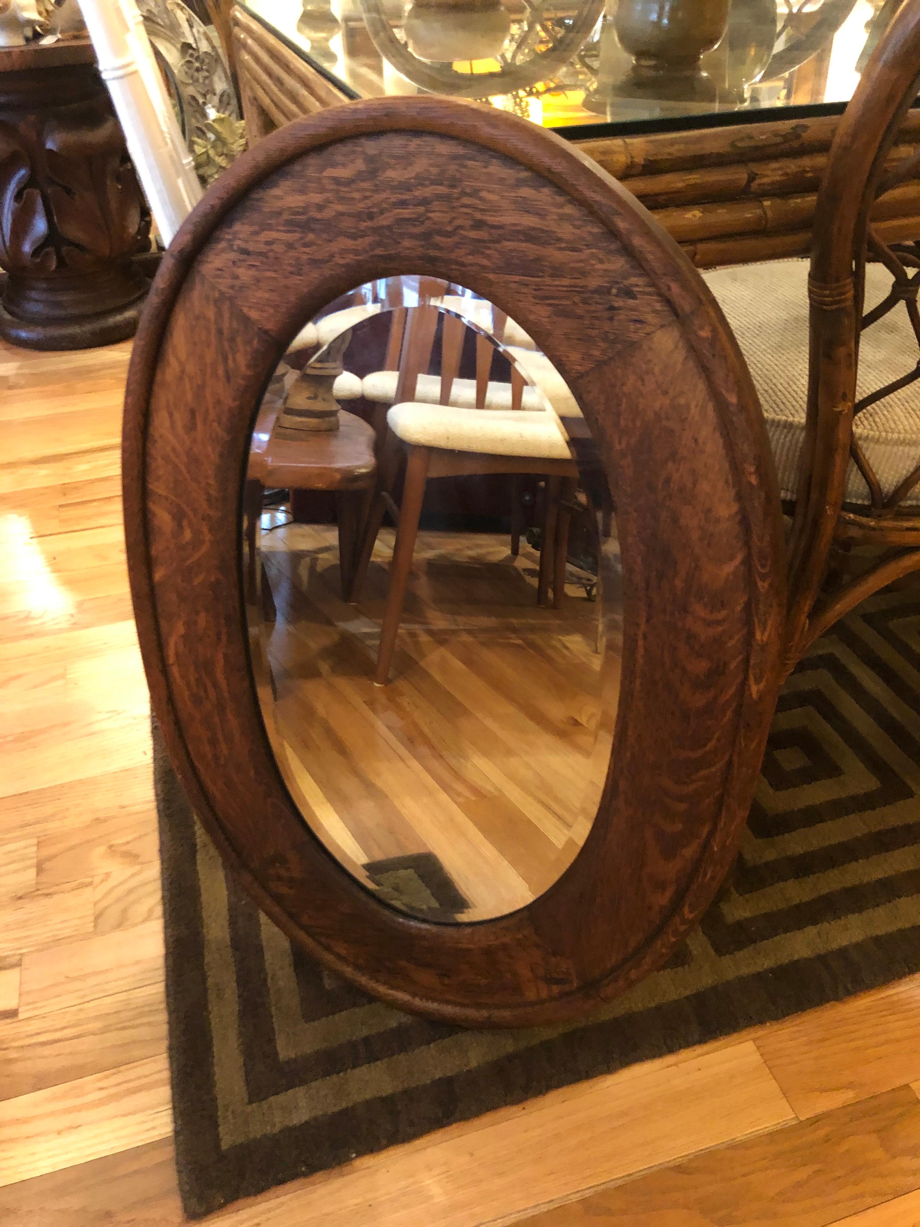 Arts and Crafts Solid Oak Oval Mirror 2