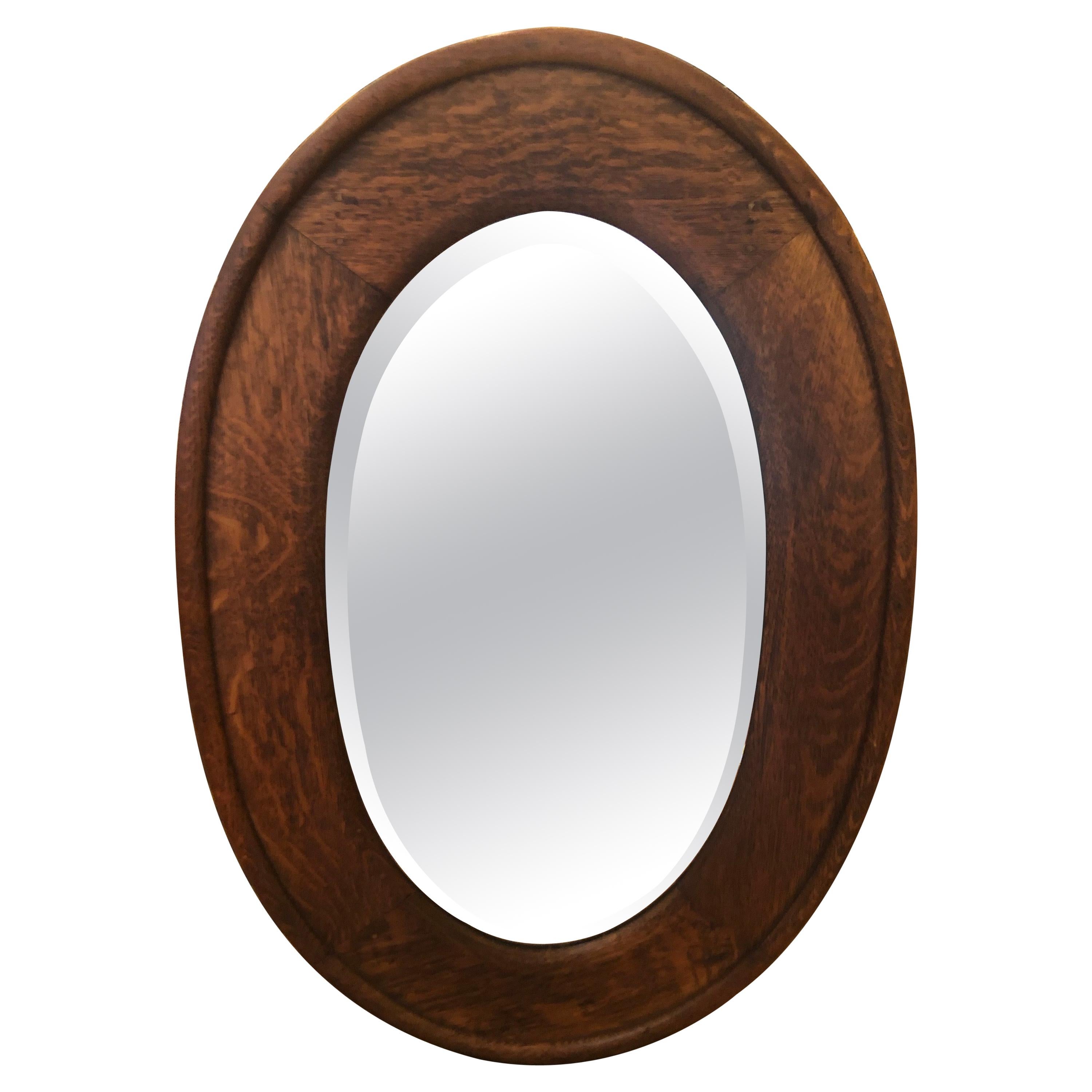 Arts and Crafts Solid Oak Oval Mirror