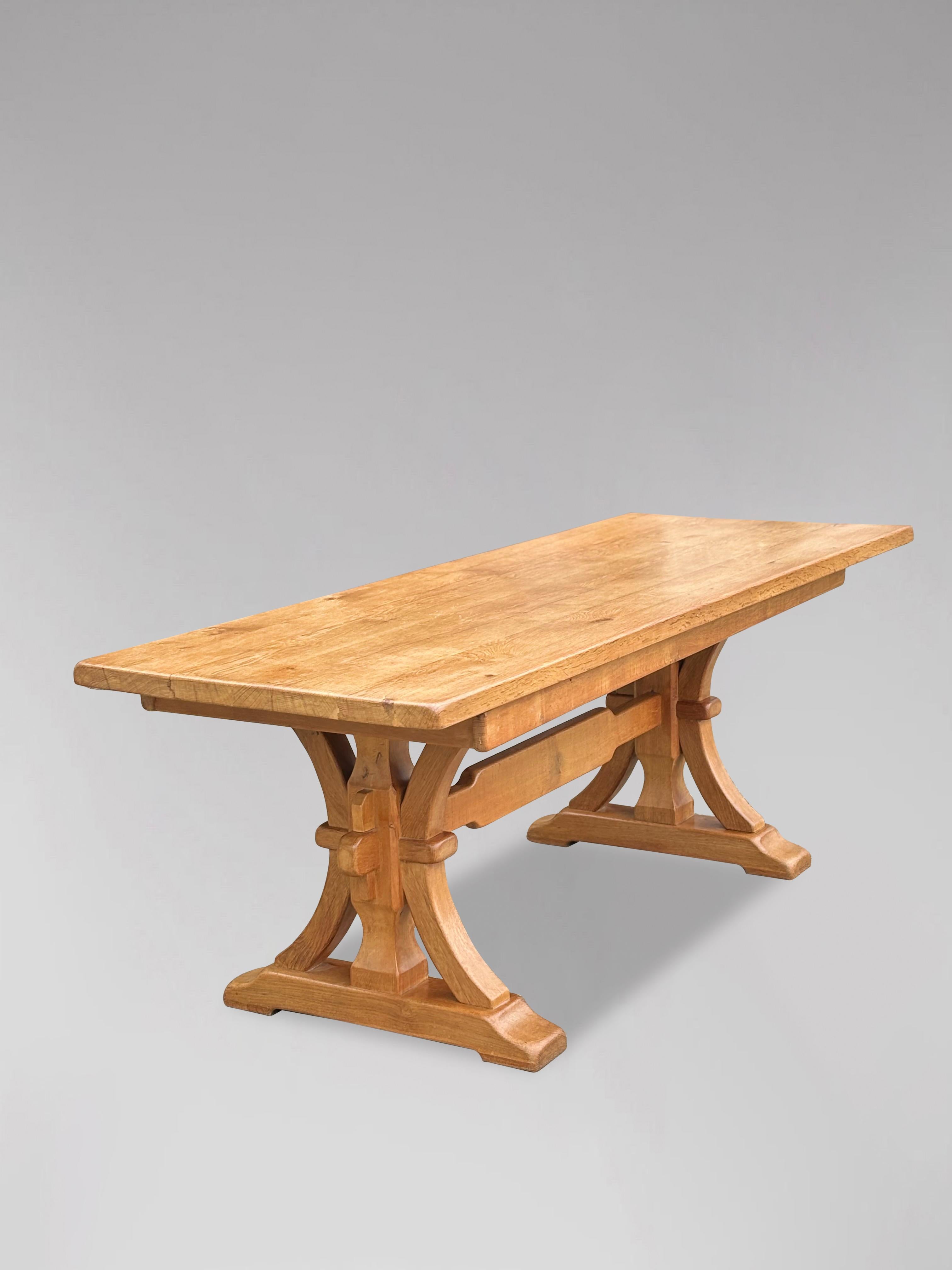 British Arts and Crafts Solid Oak Refectory Dining Table For Sale