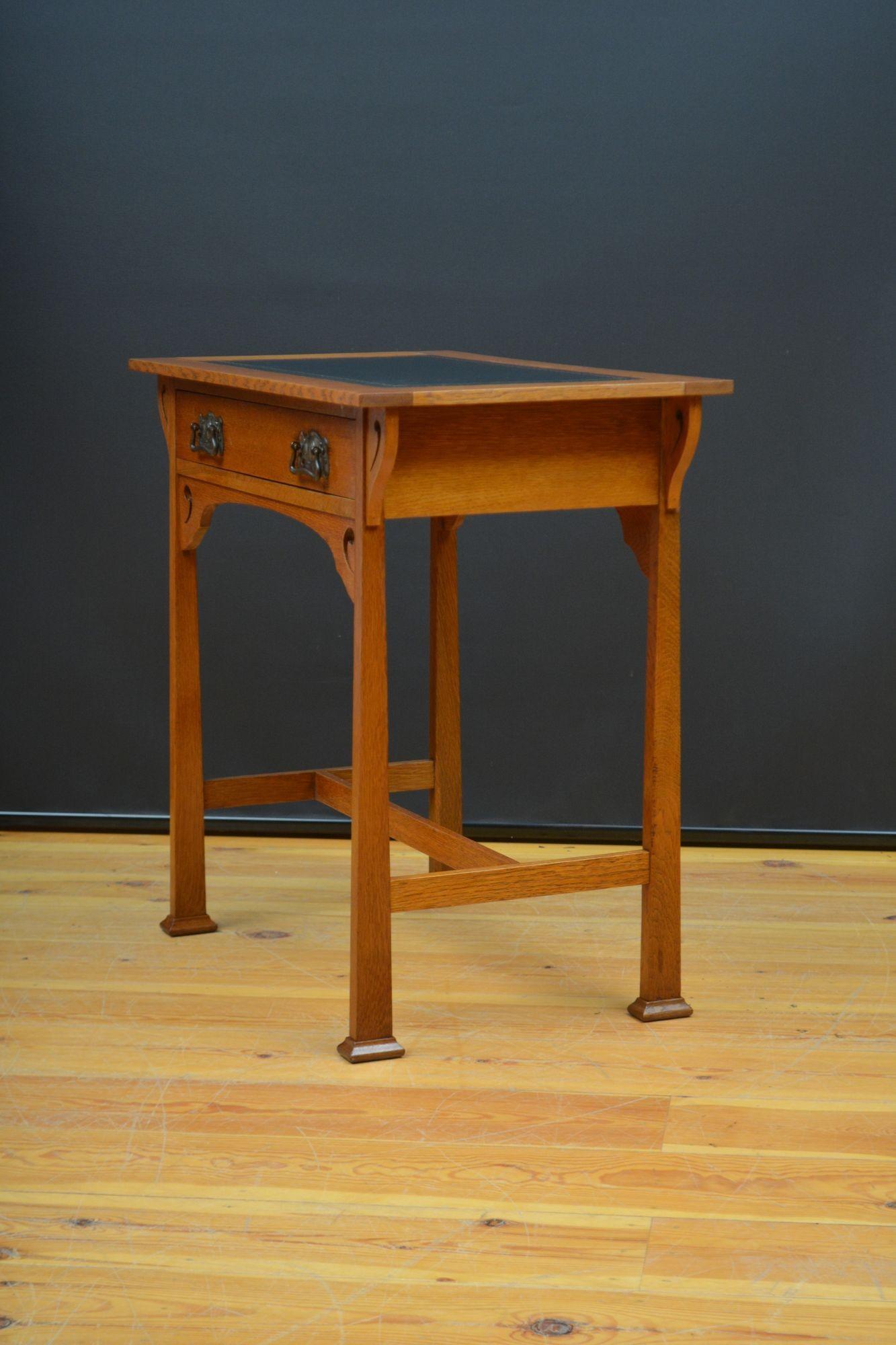 Arts and Crafts Solid Oak Side Table / Writing Table For Sale 11