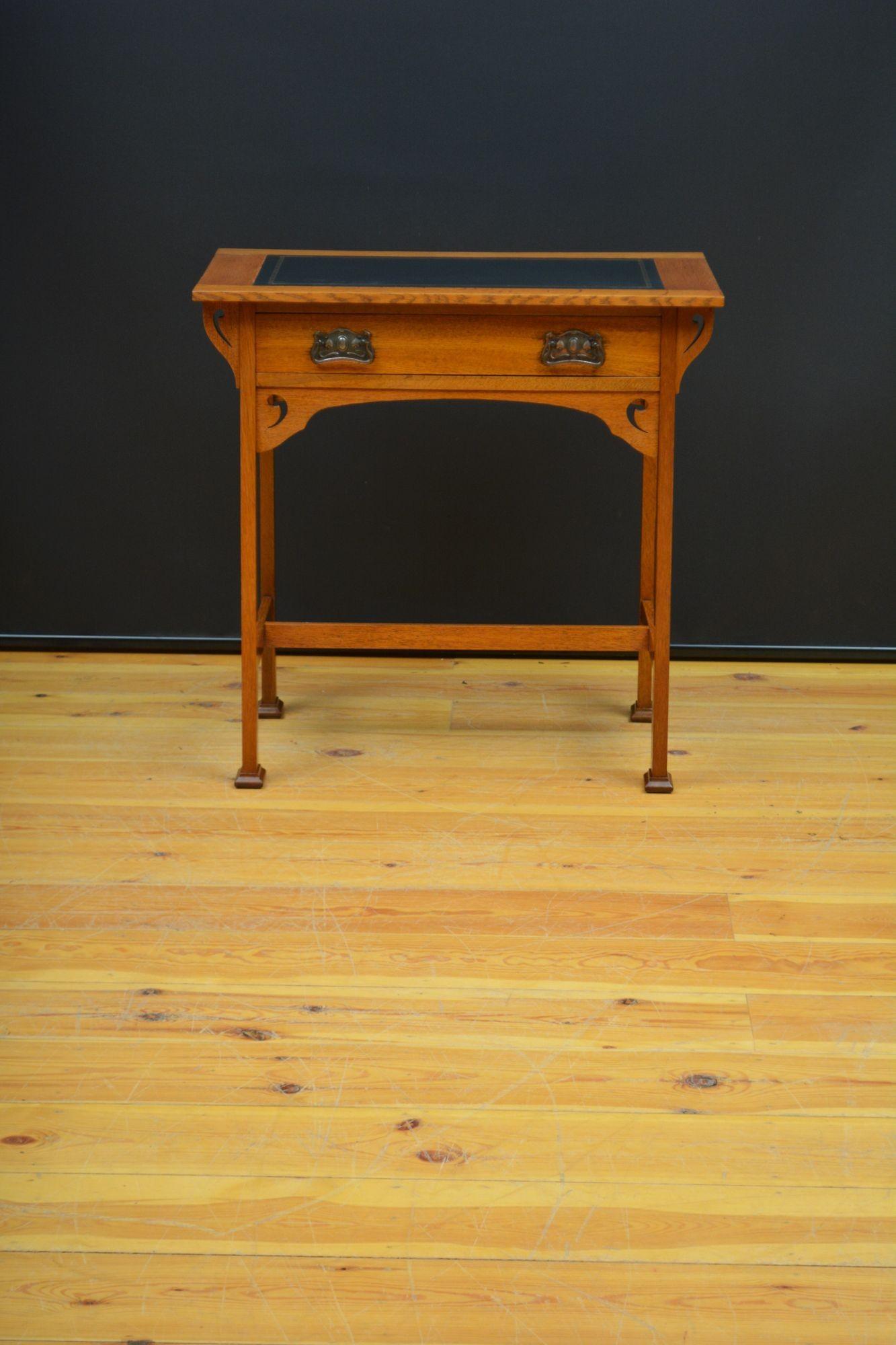English Arts and Crafts Solid Oak Side Table / Writing Table For Sale