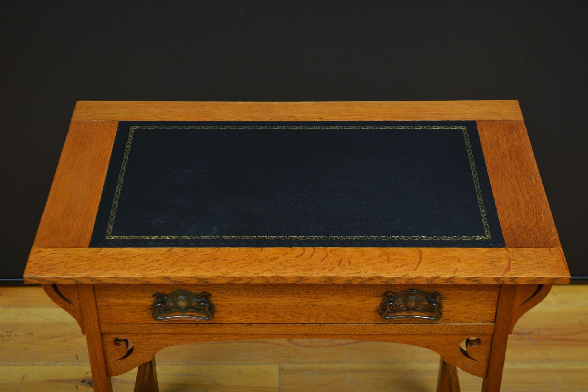 Arts and Crafts Solid Oak Side Table / Writing Table For Sale 1