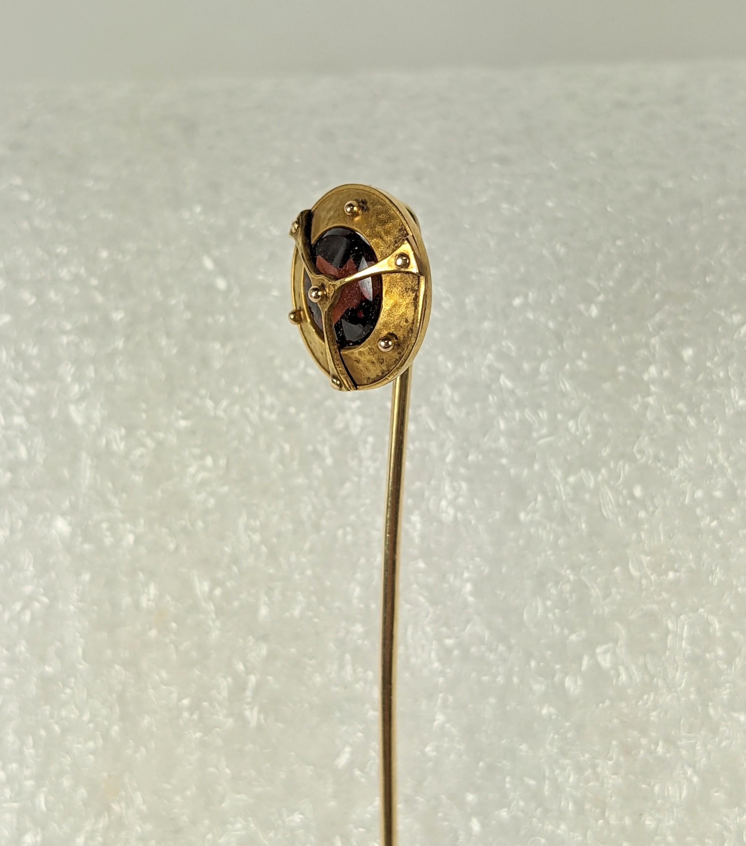 Arts and Crafts Steampunk Garnet Stickpin In Good Condition For Sale In New York, NY