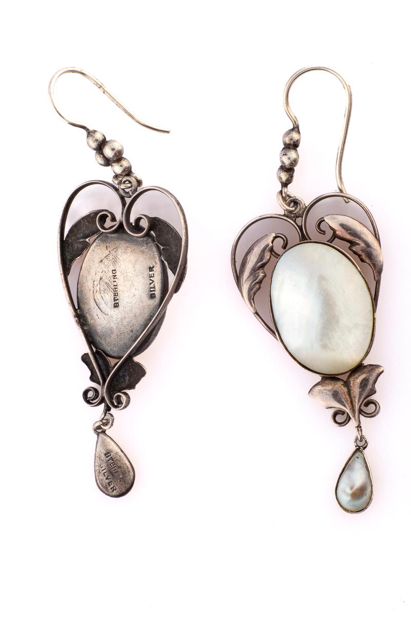 Arts and Crafts Sterling and. Mother of Pearl Earringsc. 1900 In Excellent Condition For Sale In Stamford, CT