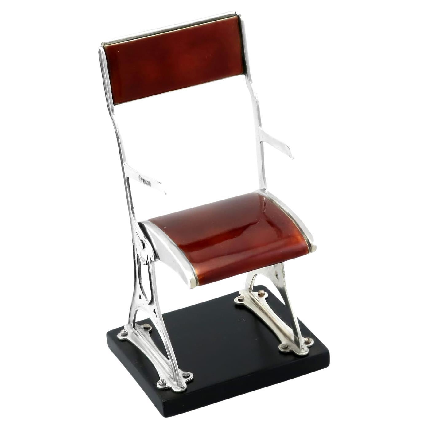Arts and Crafts Sterling Silver and Enamel Presentation Folding Chair on Plinth