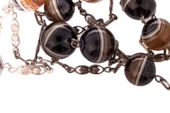 Arts and Crafts Sterling Silver Banded Agate Bead Necklace