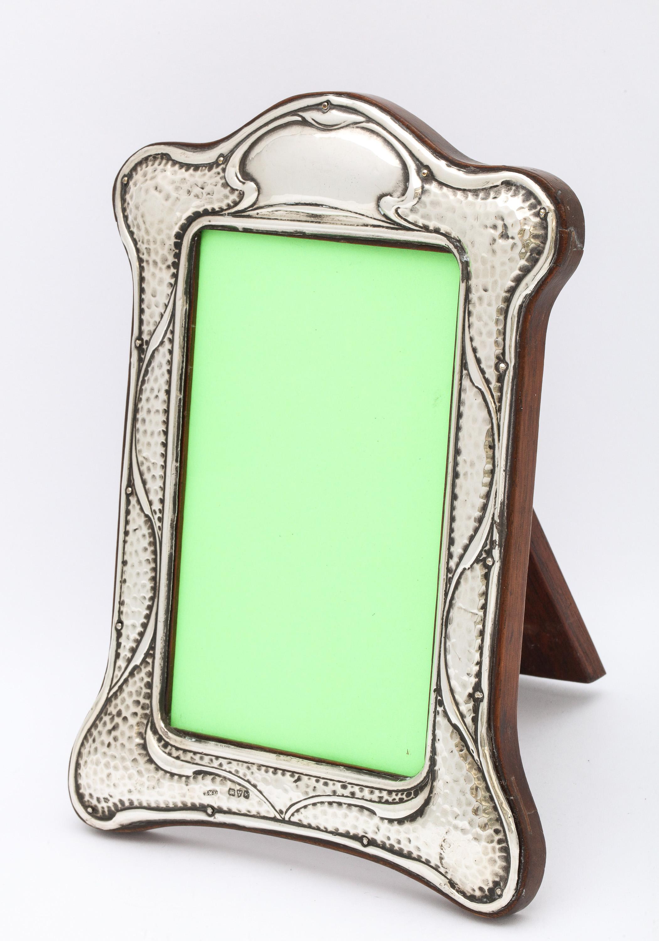 English Arts and Crafts Sterling Silver Hump-Top Picture Frame with Wood Back For Sale