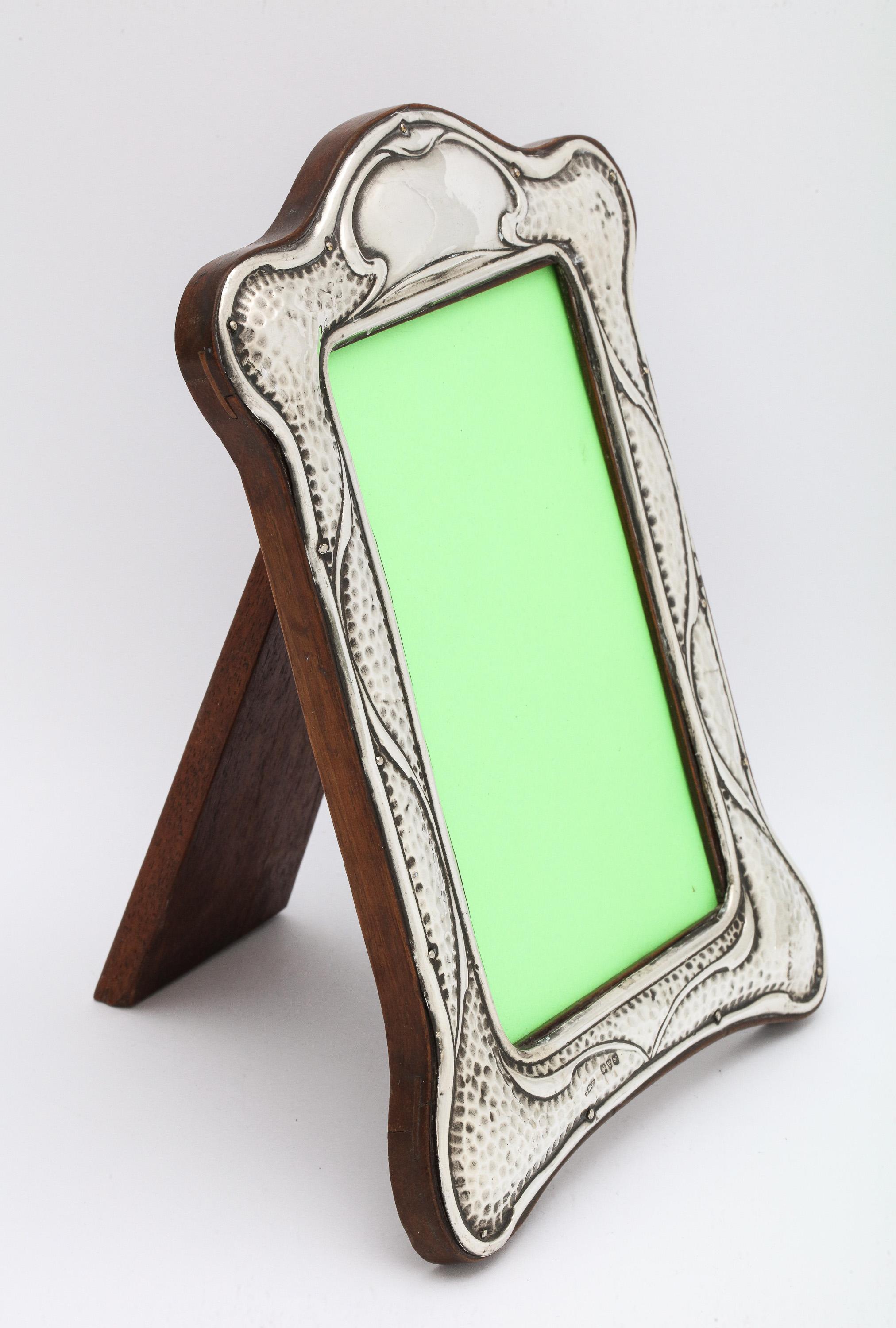 Arts and Crafts Sterling Silver Hump-Top Picture Frame with Wood Back For Sale 4