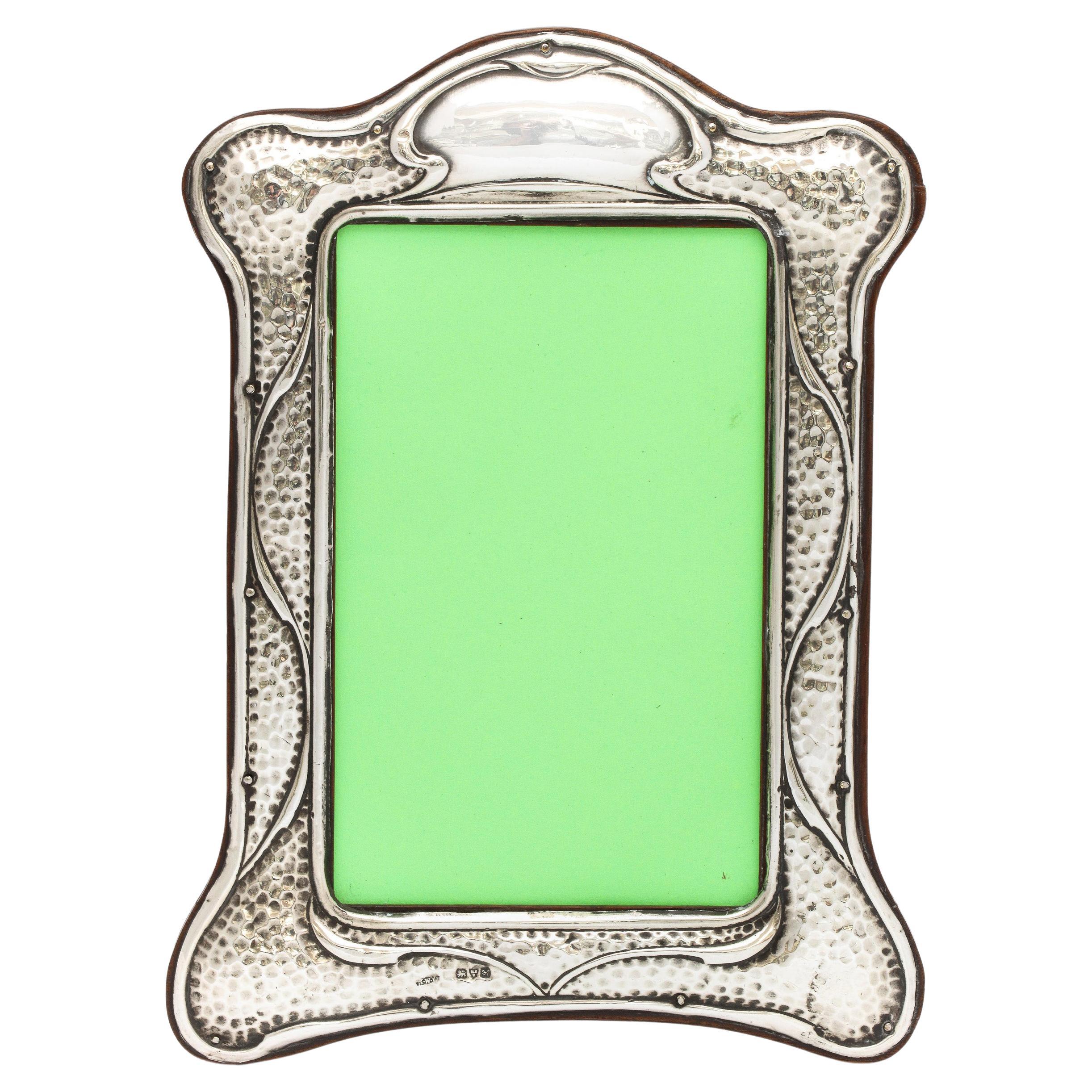 Arts and Crafts Sterling Silver Hump-Top Picture Frame with Wood Back