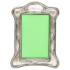 Arts and Crafts Sterling Silver Hump-Top Picture Frame with Wood Back