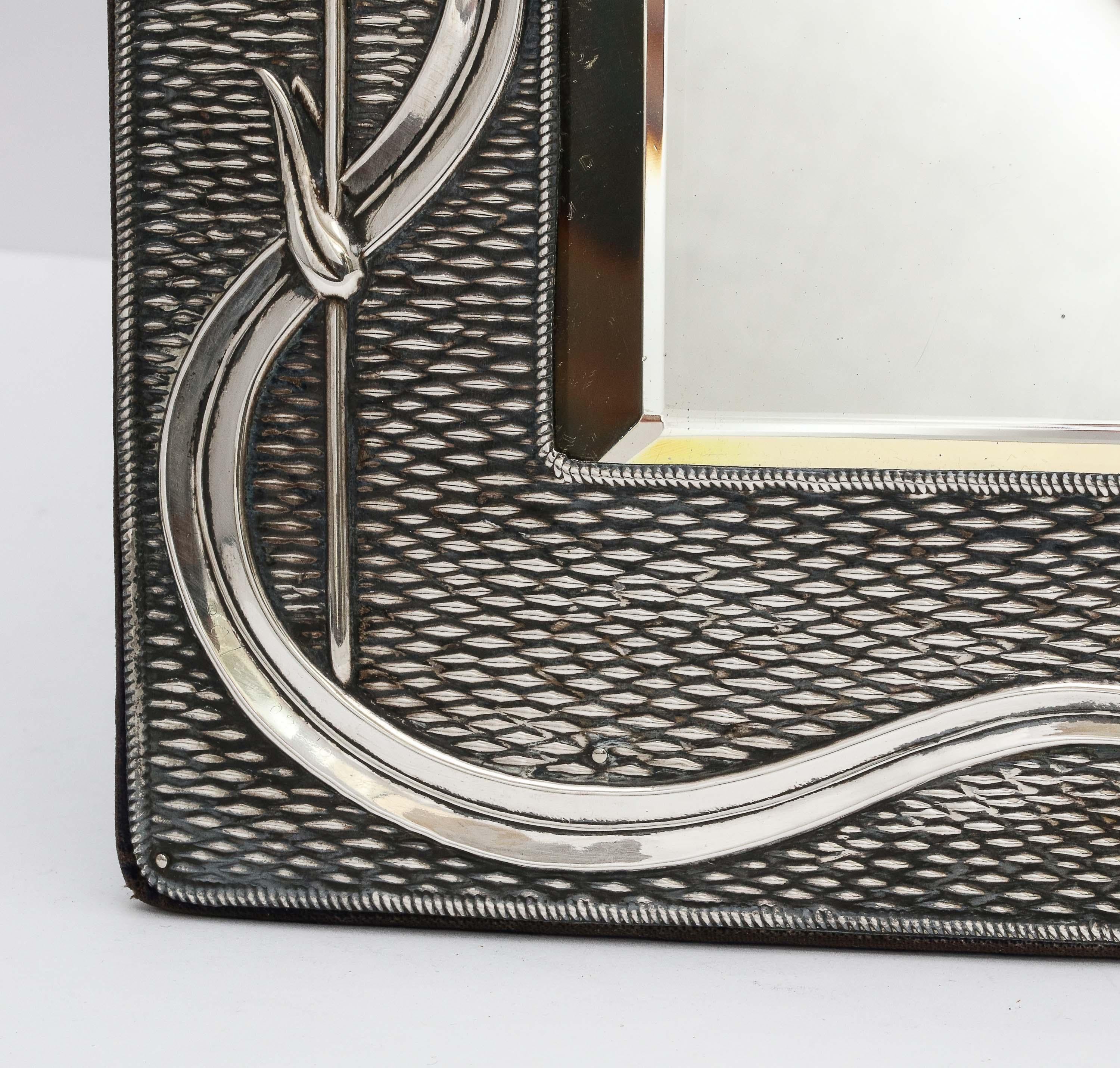 English Arts & Crafts Sterling Silver-Mounted Table Mirror, by A. & J. Zimmerman