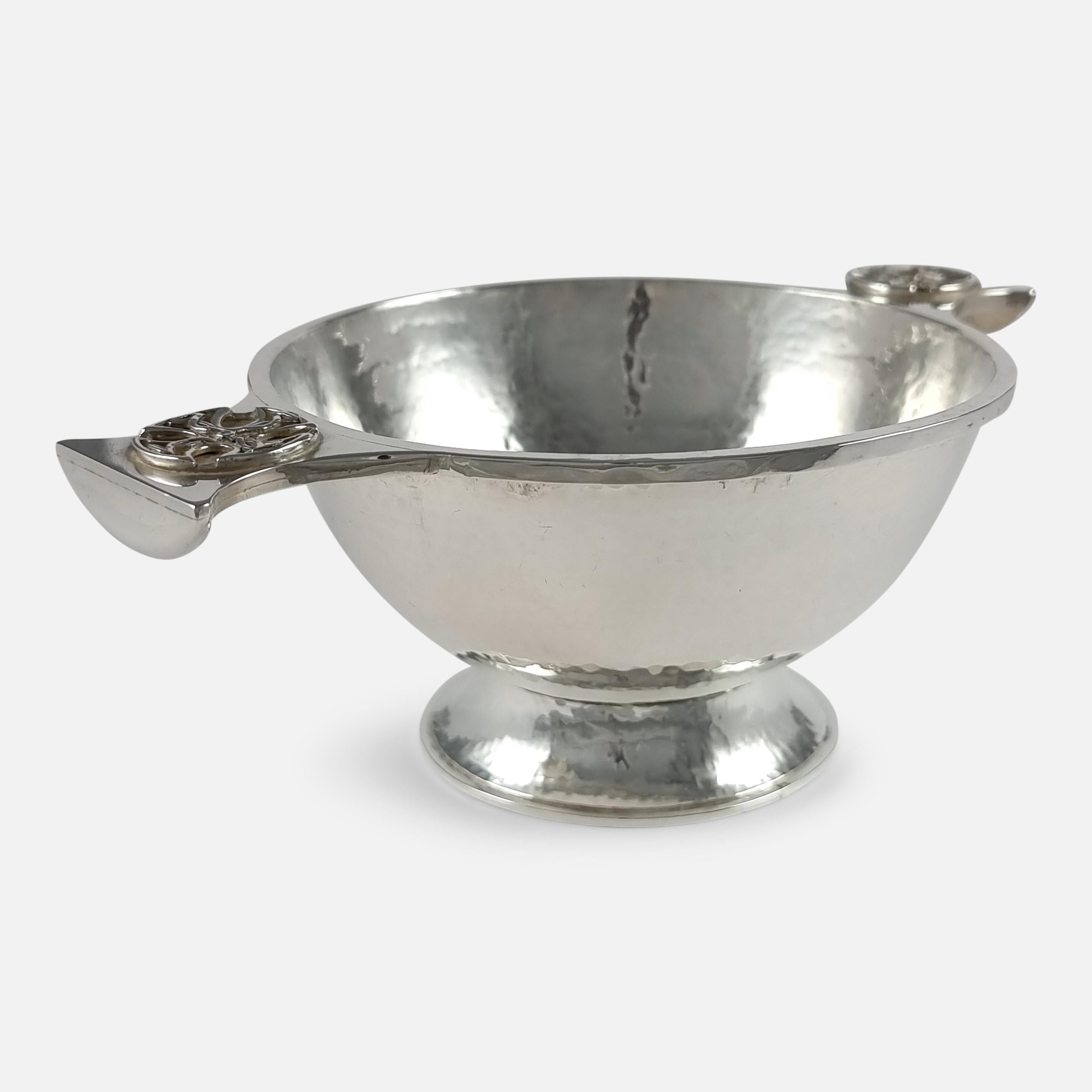 Hammered Arts and Crafts Sterling Silver Quaich, Sibyl Dunlop, 1933