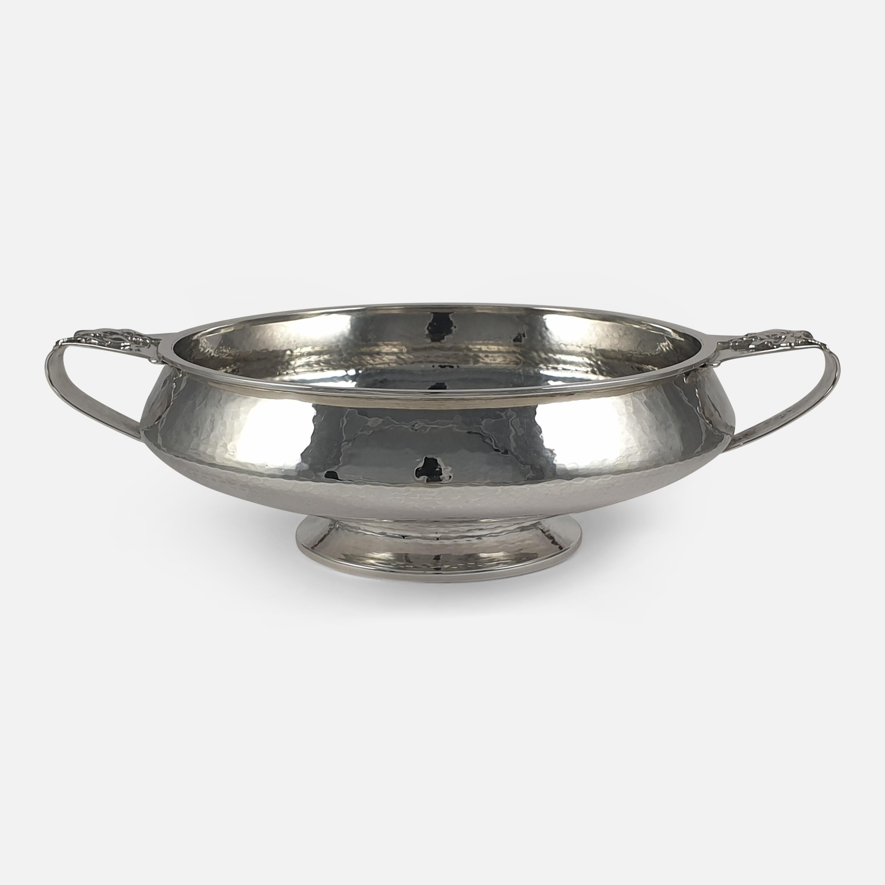 Arts & Crafts Sterling Silver Twin-Handled Hammered Bowl, A. E. Jones, 1928 6