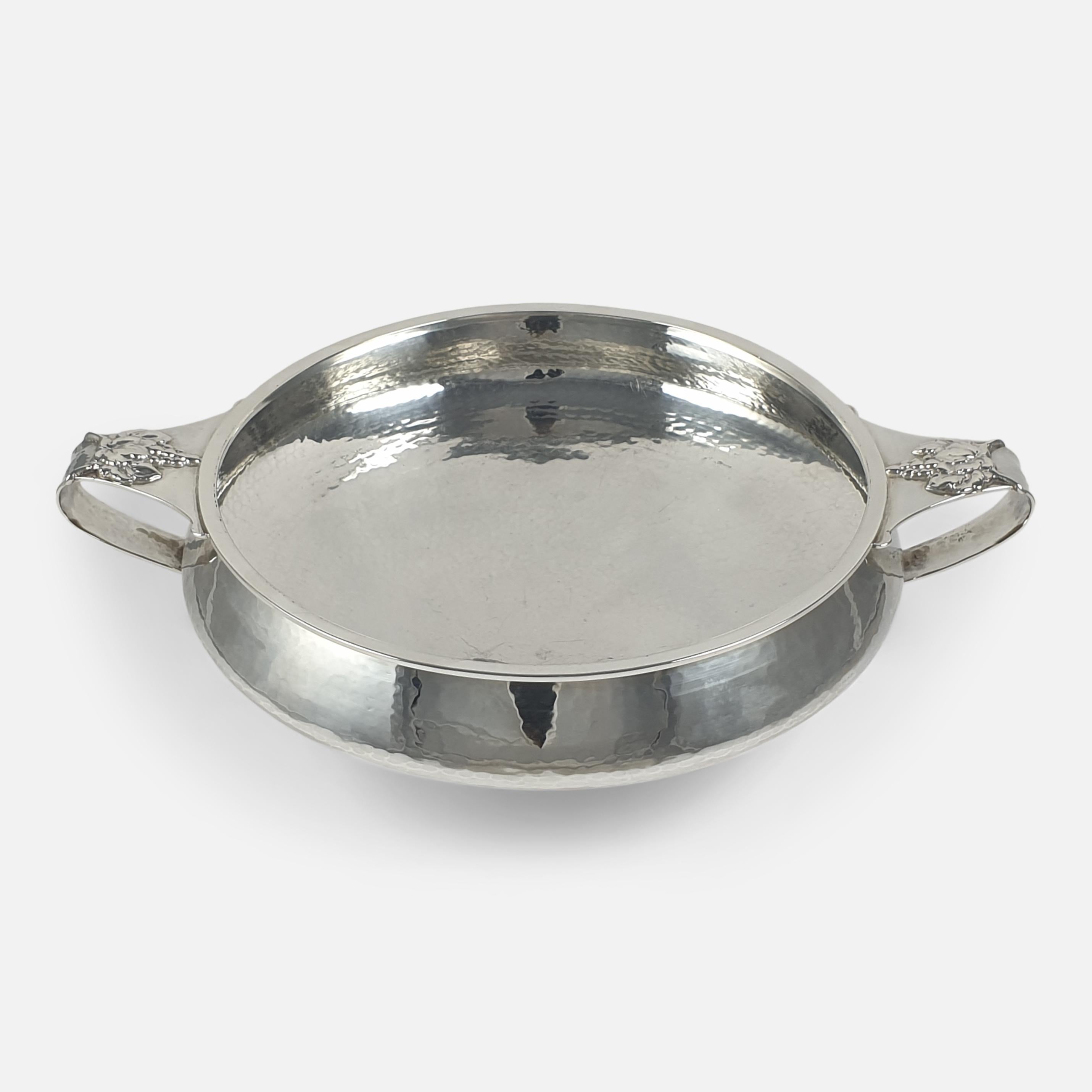 Arts and Crafts Arts & Crafts Sterling Silver Twin-Handled Hammered Bowl, A. E. Jones, 1928