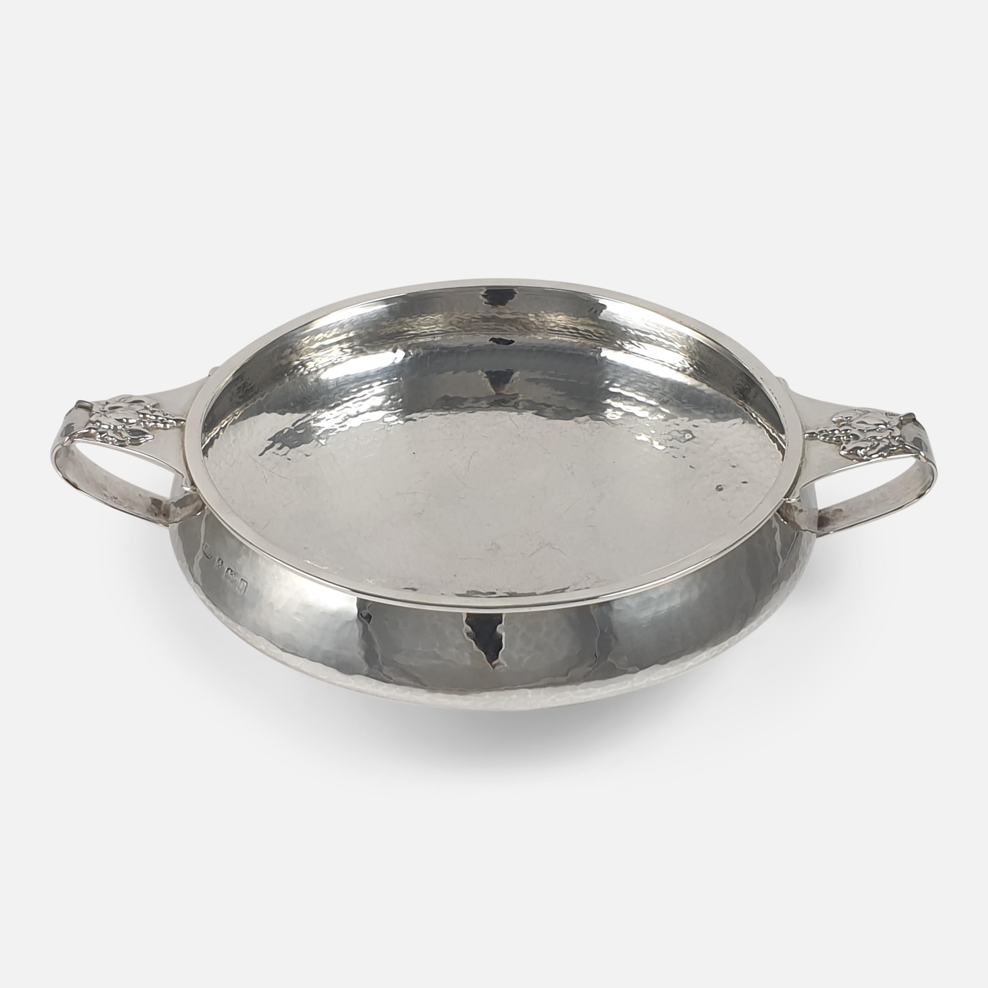 Arts & Crafts Sterling Silver Twin-Handled Hammered Bowl, A. E. Jones, 1928 3