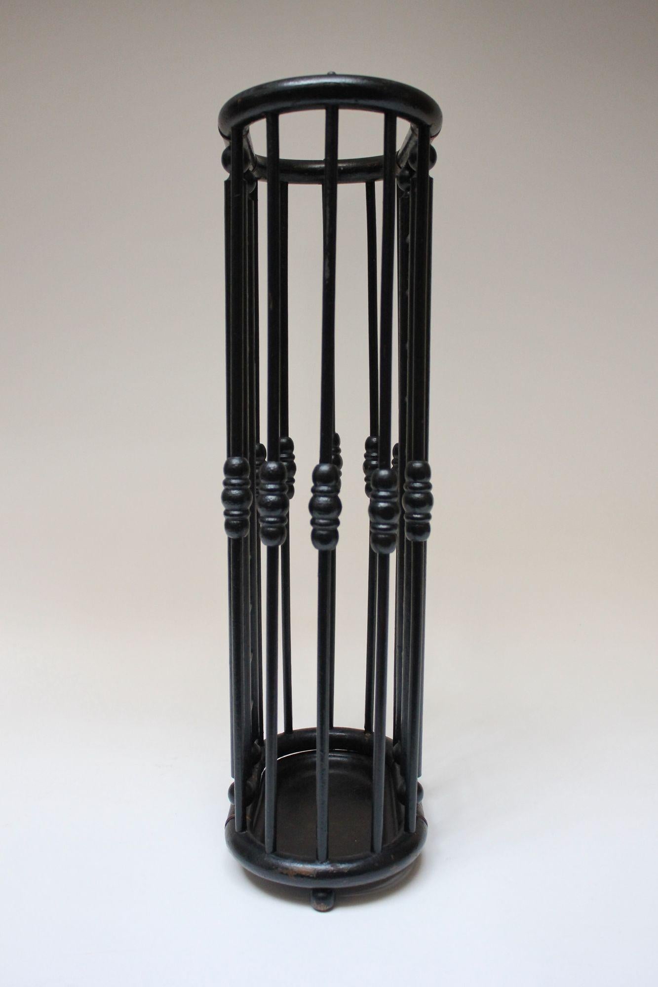 American Arts and Crafts Stick and Ball Form Ebonized Umbrella Stand For Sale