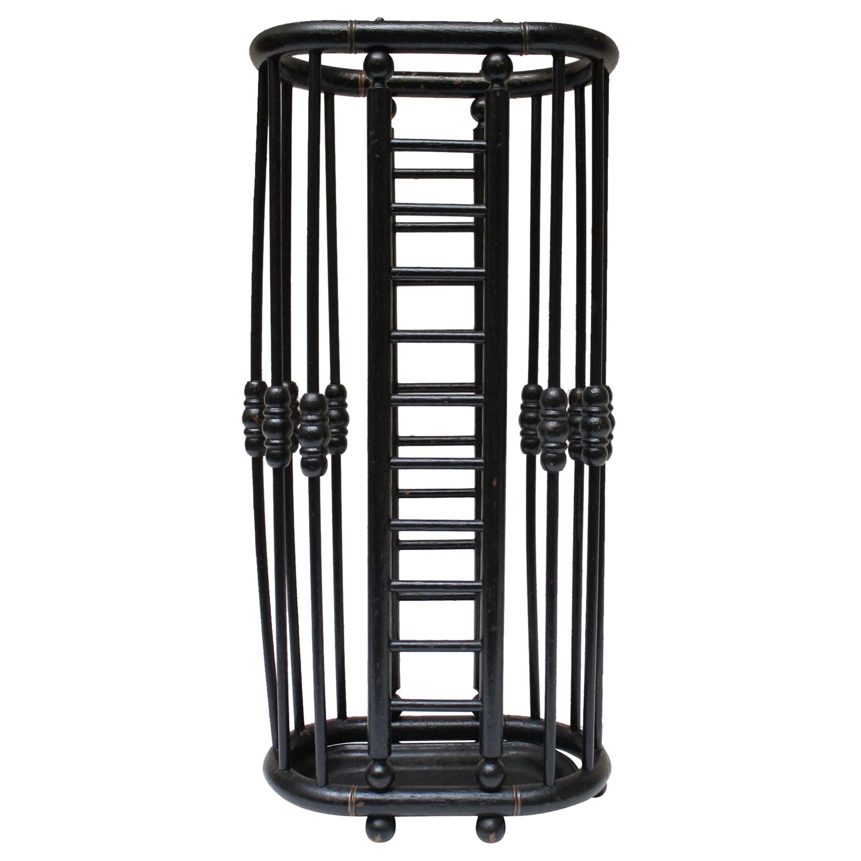 Arts and Crafts Stick and Ball Form Ebonized Umbrella Stand