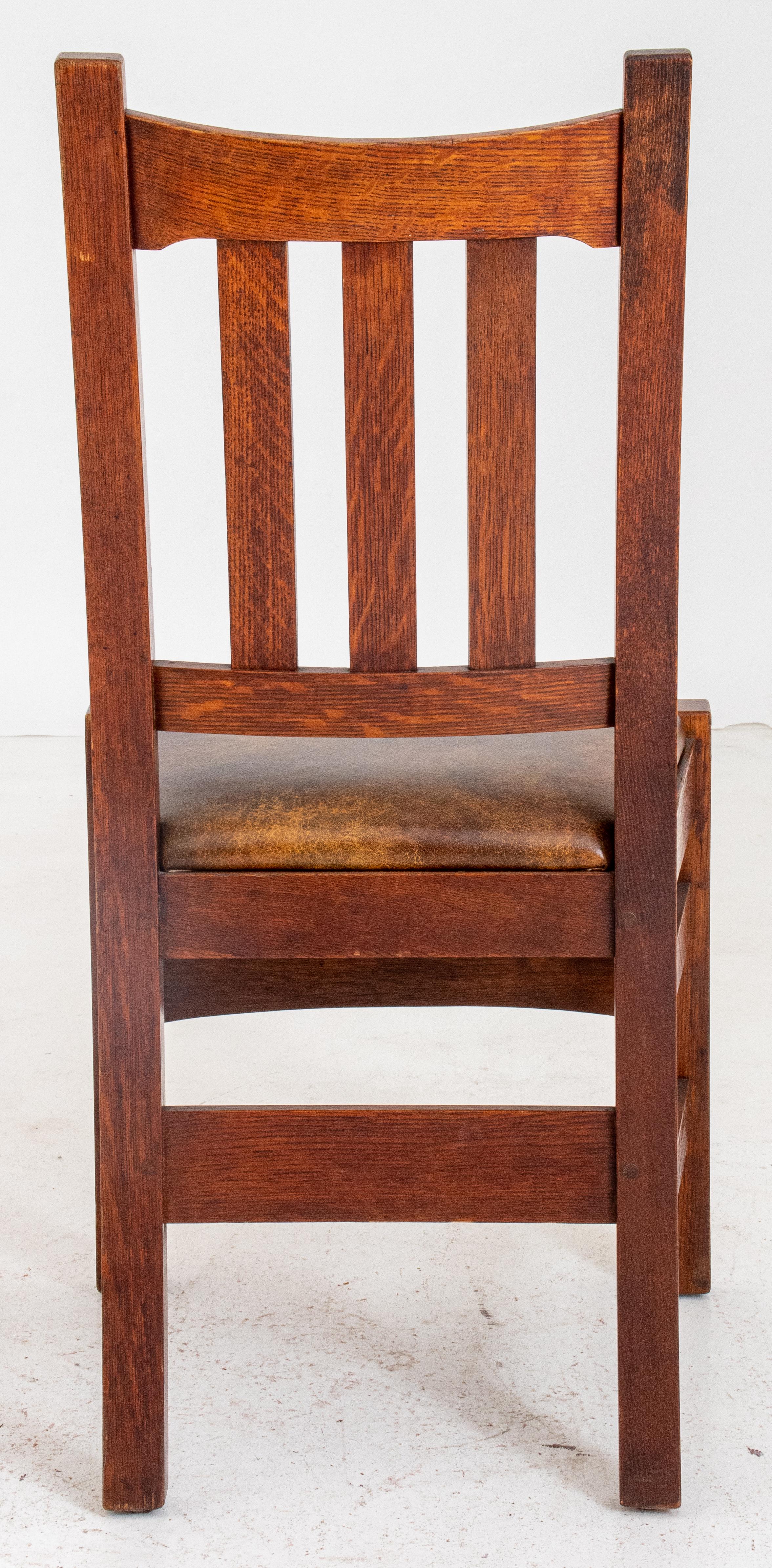 Upholstery Arts & Crafts Stickley Style Oak Side Chair For Sale