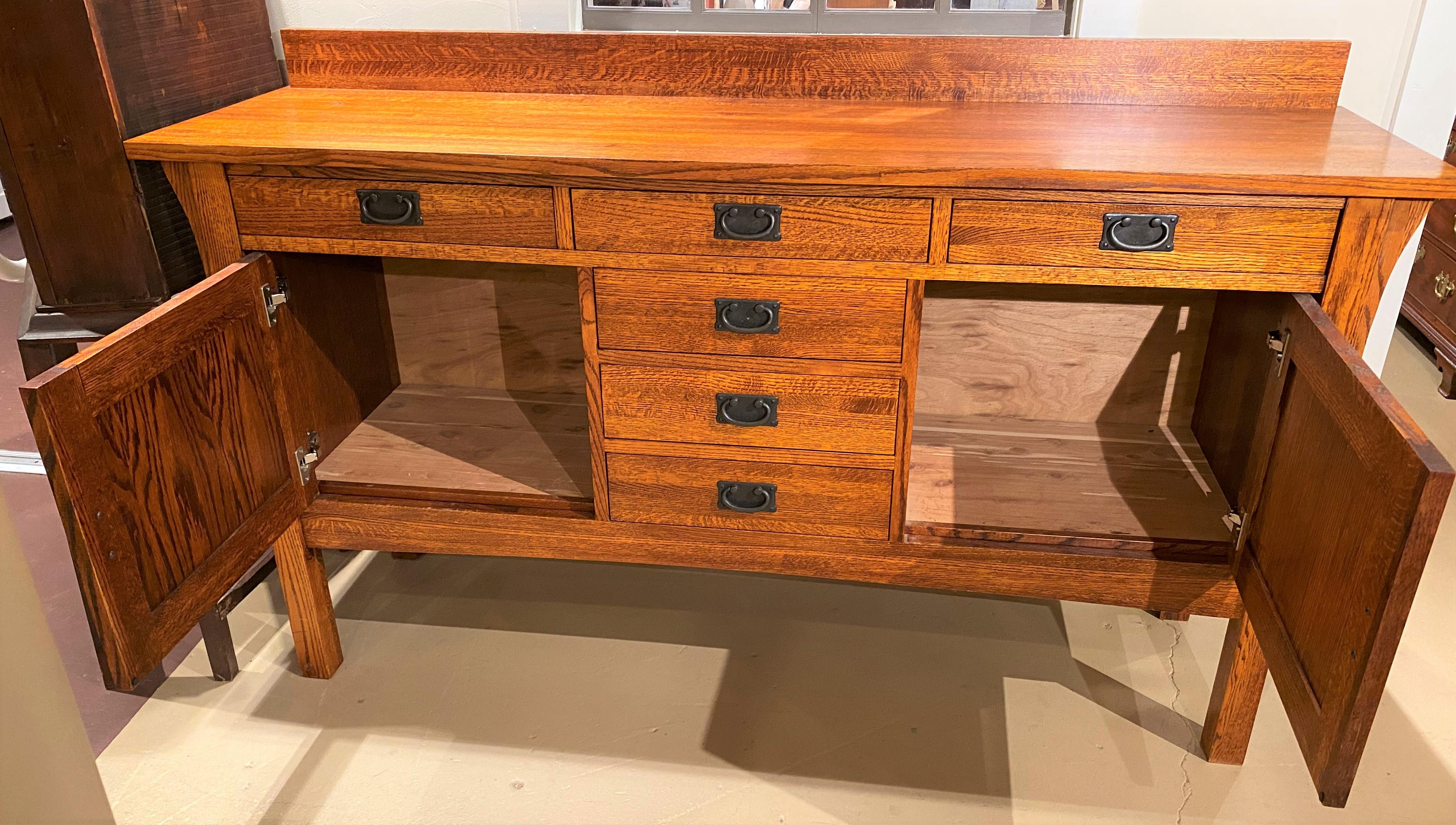Arts and Crafts Stickley Style Quarter Sawn Oak Sideboard In Good Condition In Milford, NH