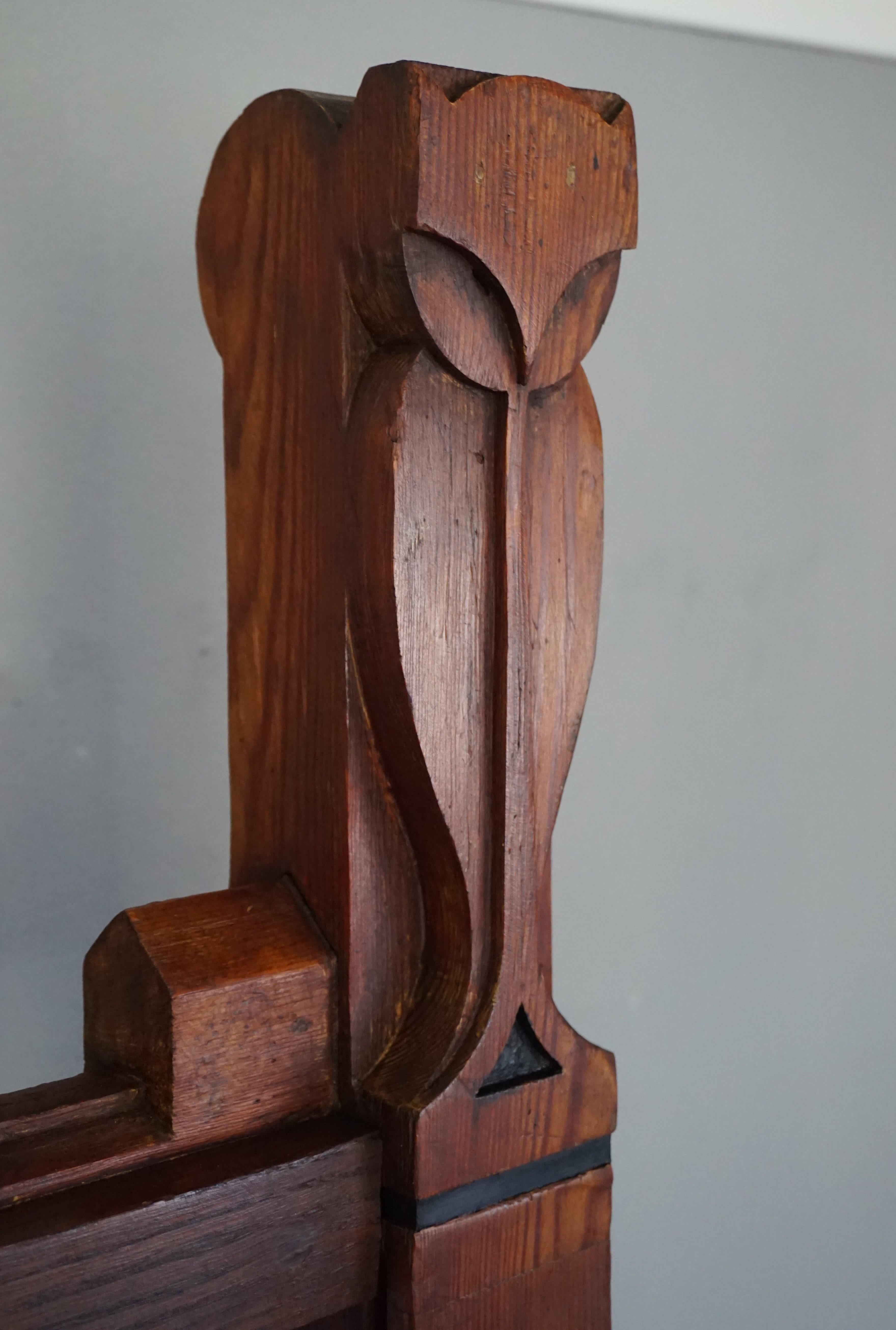 Ebonized Arts and Crafts Studio Easel / Gallery Display Stand w. Stylized Owl Sculptures