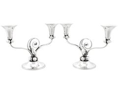 Arts and Crafts Style American Sterling Silver Two Light Candelabra Circa 1940