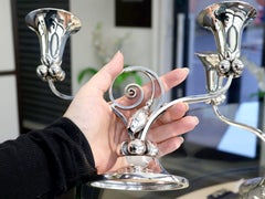 Arts and Crafts Style American Sterling Silver Two Light Candelabra Circa 1940