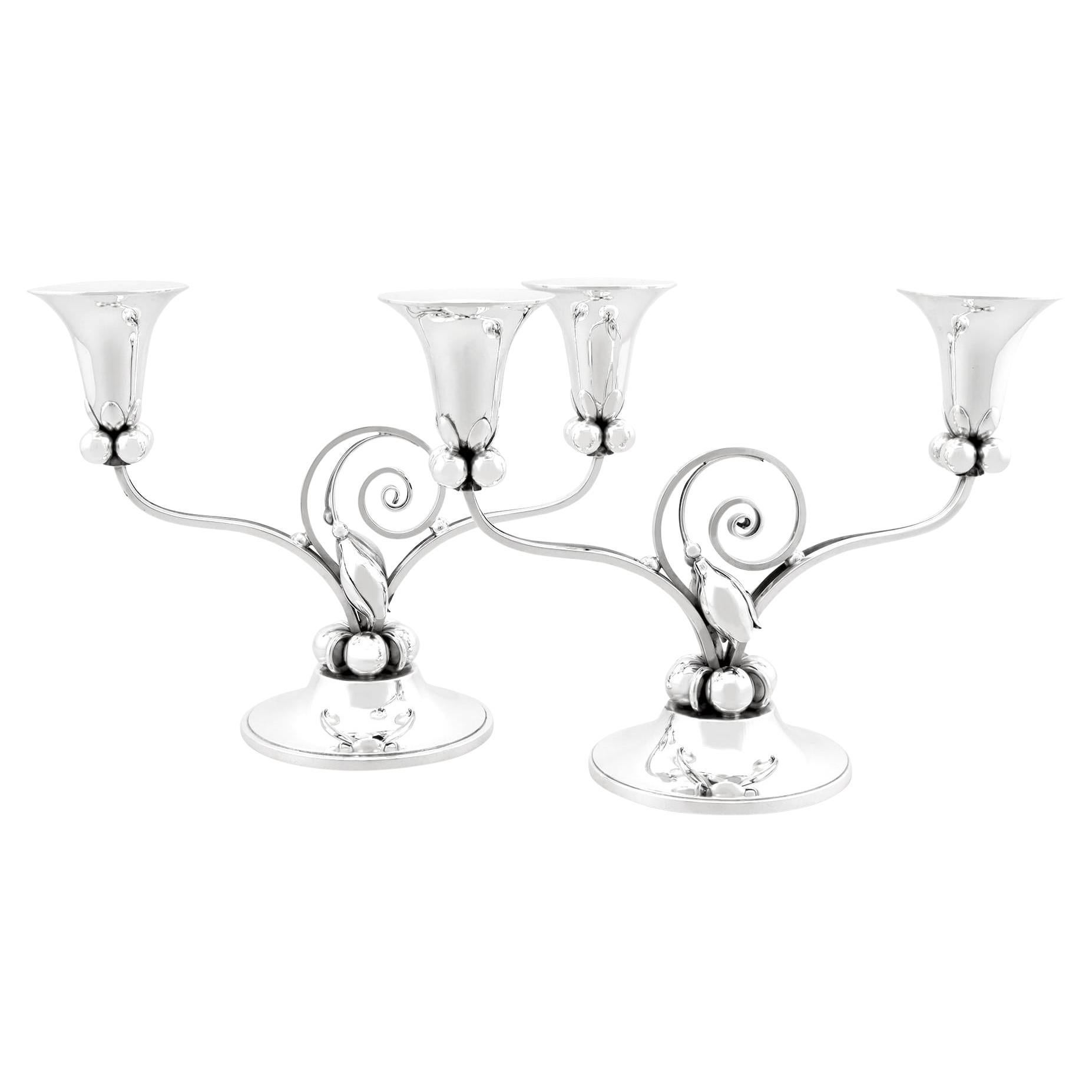 Arts and Crafts Style American Sterling Silver Two Light Candelabra Circa 1940 For Sale