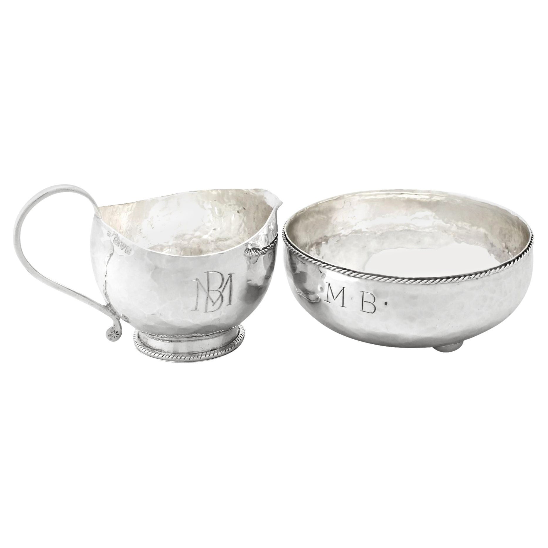 Arts and Crafts Style English Sterling Silver Cream Jug and Sugar Bowl