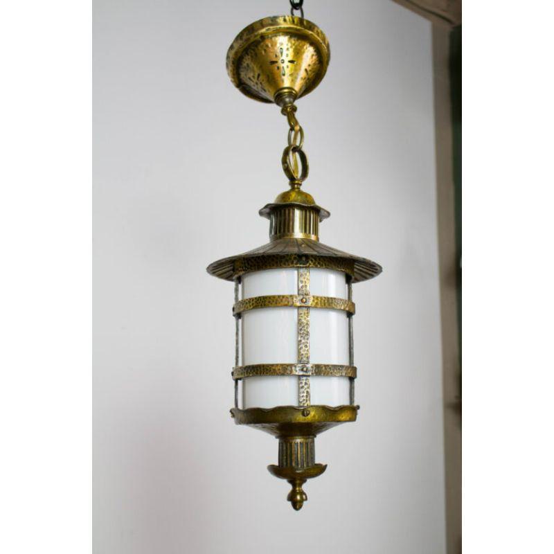 American Arts & Crafts Style Exterior Lantern with White Glass For Sale