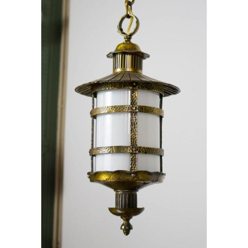 Arts & Crafts Style Exterior Lantern with White Glass In Excellent Condition For Sale In Canton, MA