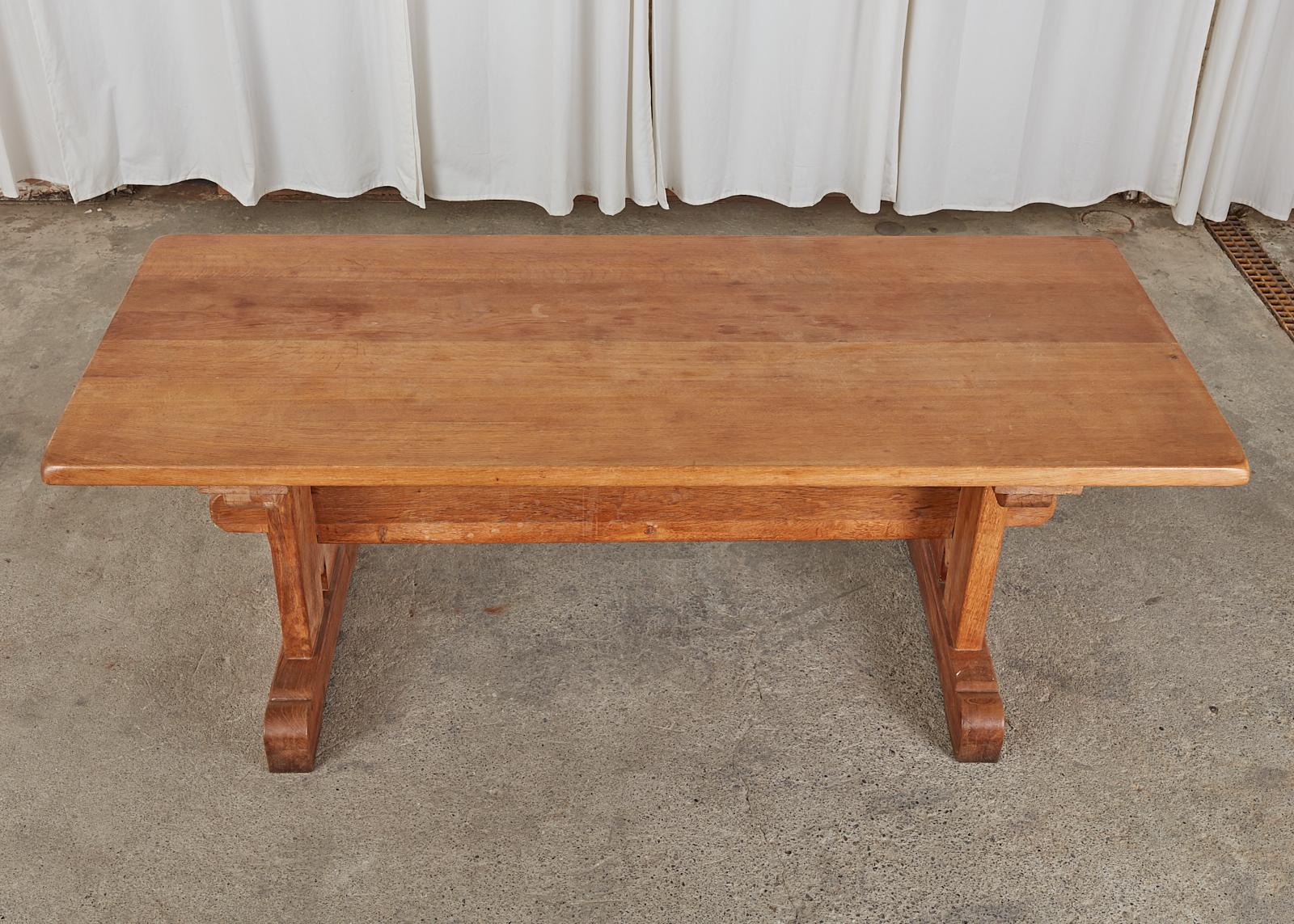 Arts & Crafts Style French Oak Farmhouse Trestle Dining Table 8