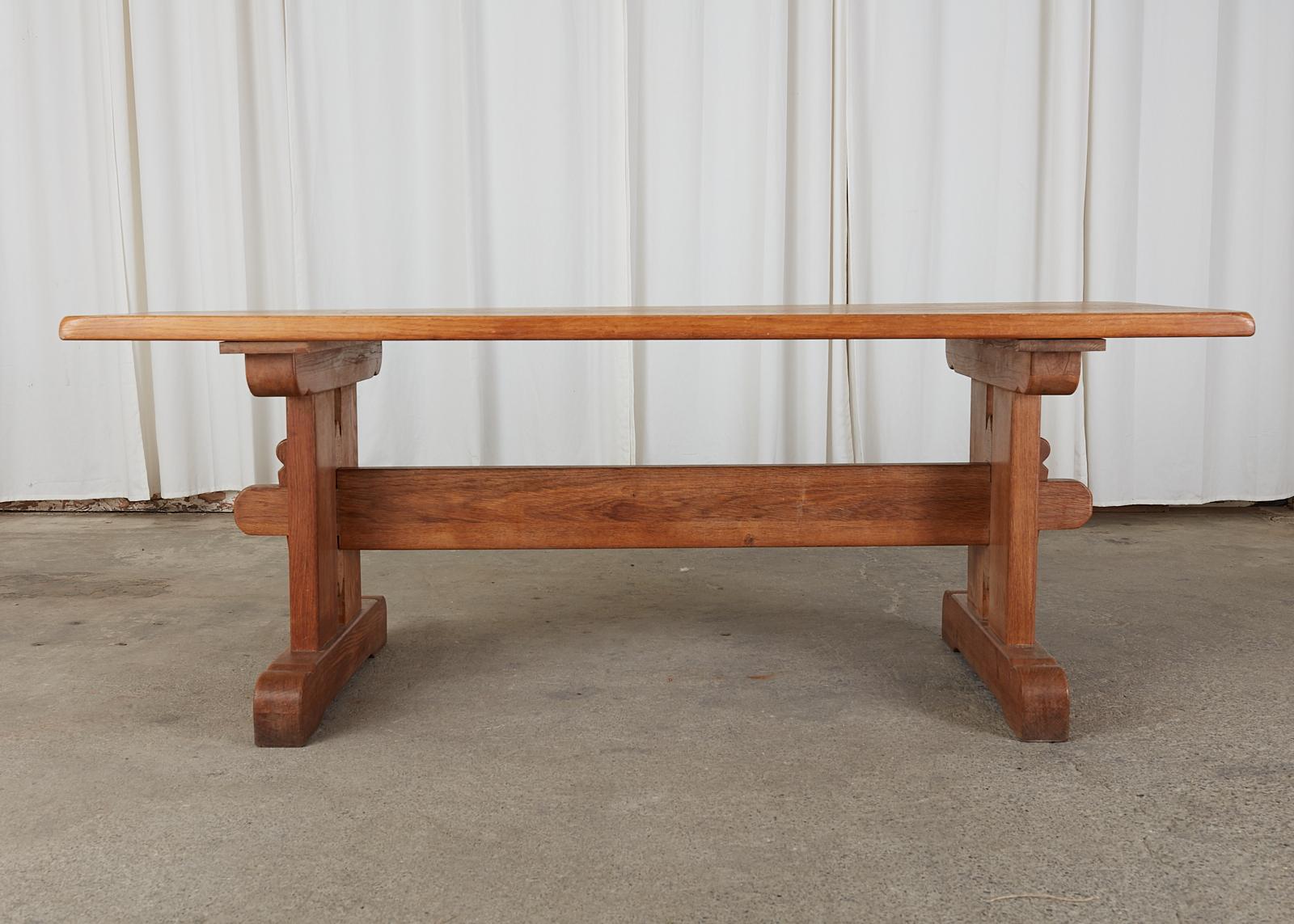 Arts & Crafts Style French Oak Farmhouse Trestle Dining Table 12