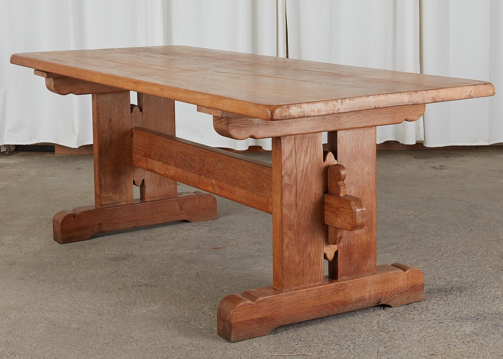 Arts and Crafts Arts & Crafts Style French Oak Farmhouse Trestle Dining Table