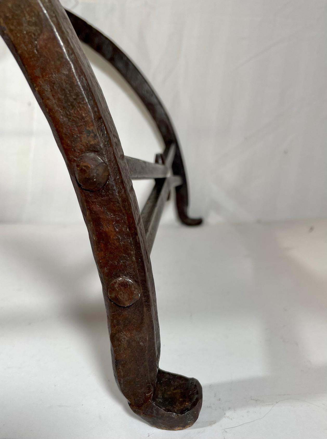 American Arts and Crafts Style Morgan Colt Hand Hammered Wrought Iron Folding Curule Seat