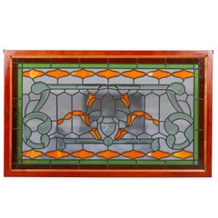 Vintage Arts 
Crafts Style Leaded Glass Window, 20th Century