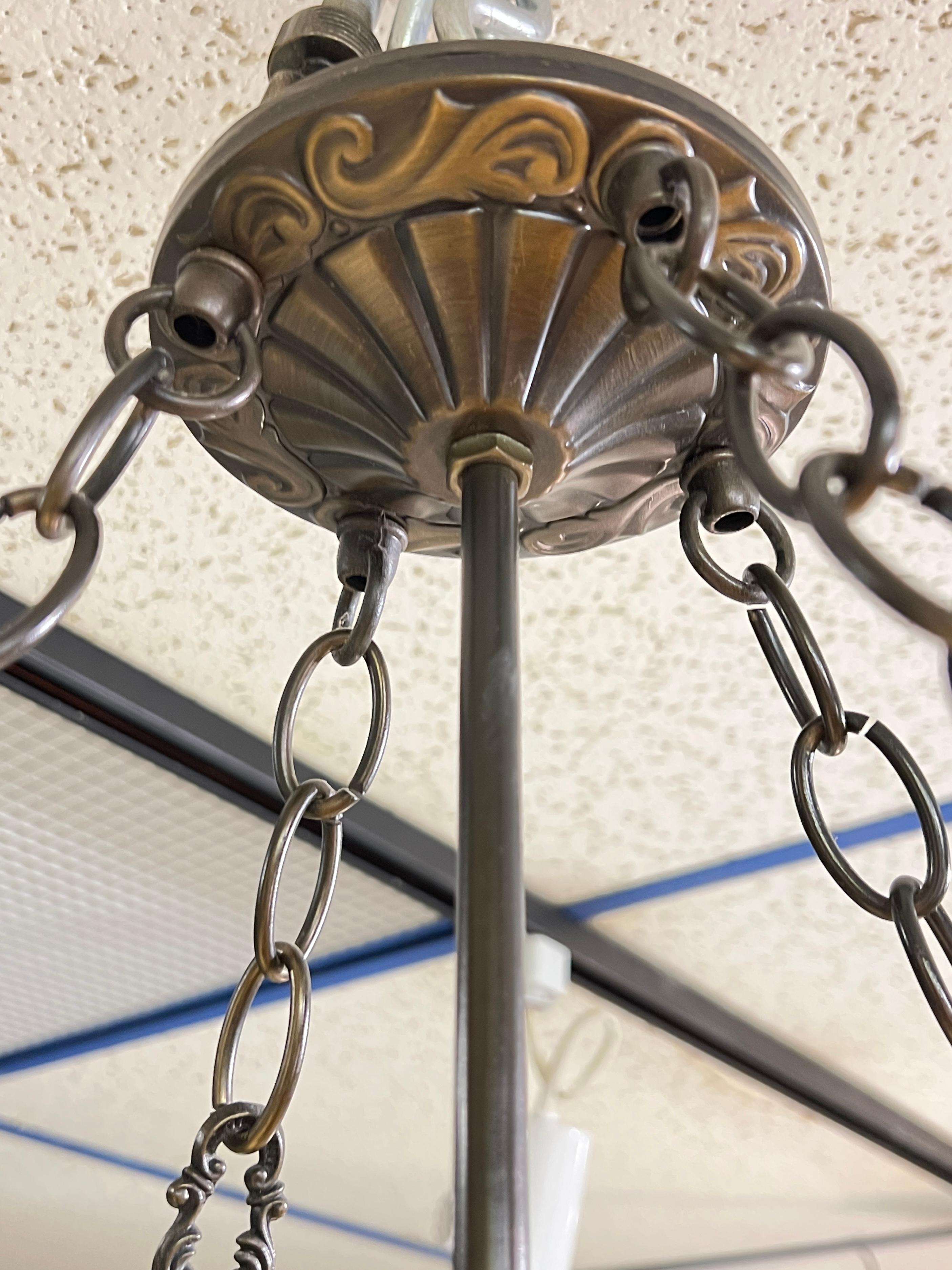 Arts and Crafts Style Leaded Stained Glass Chandelier For Sale 6