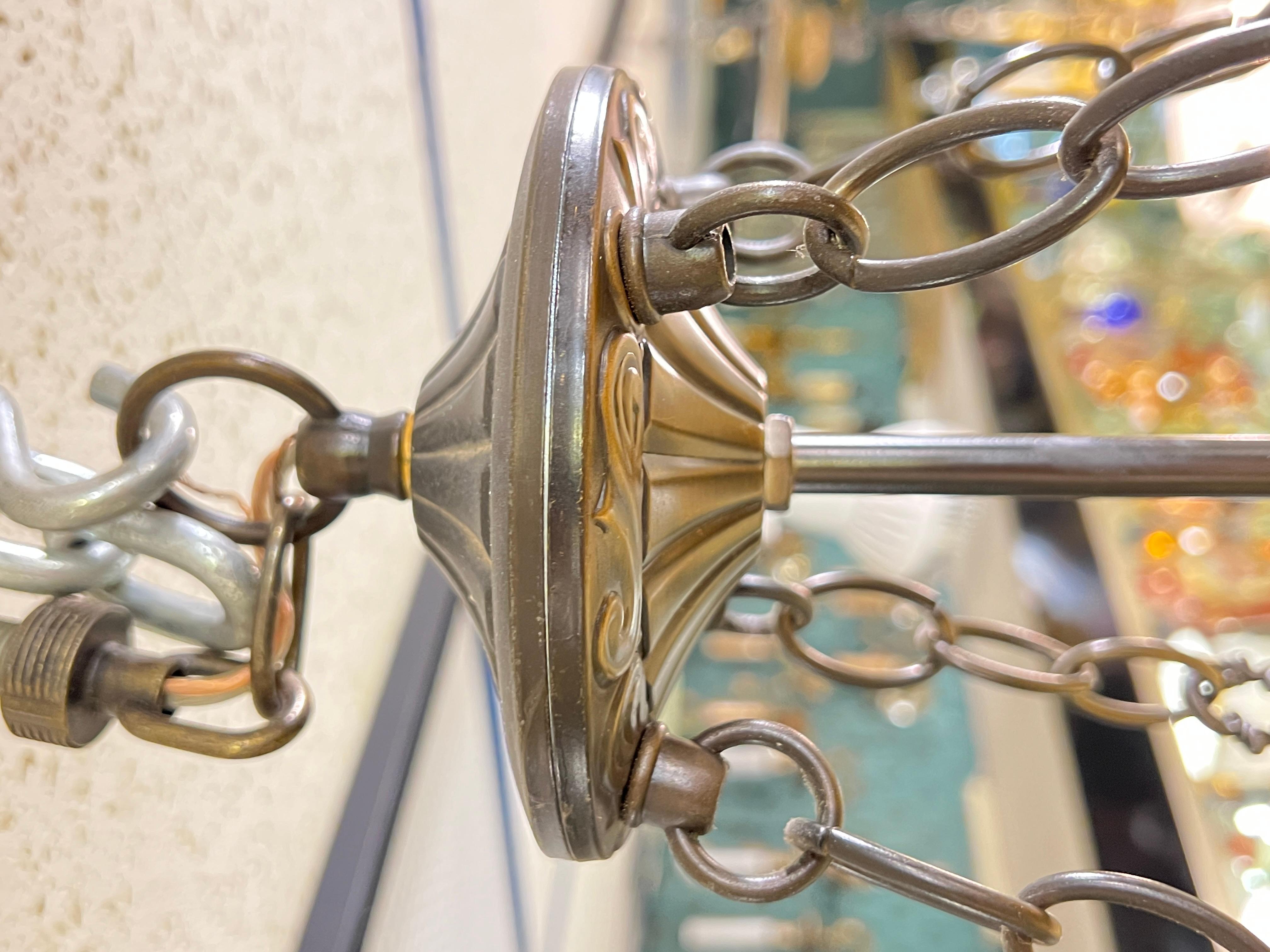 Arts and Crafts Style Leaded Stained Glass Chandelier For Sale 7