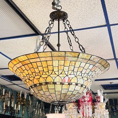 Arts and Crafts Style Leaded Stained Glass Chandelier