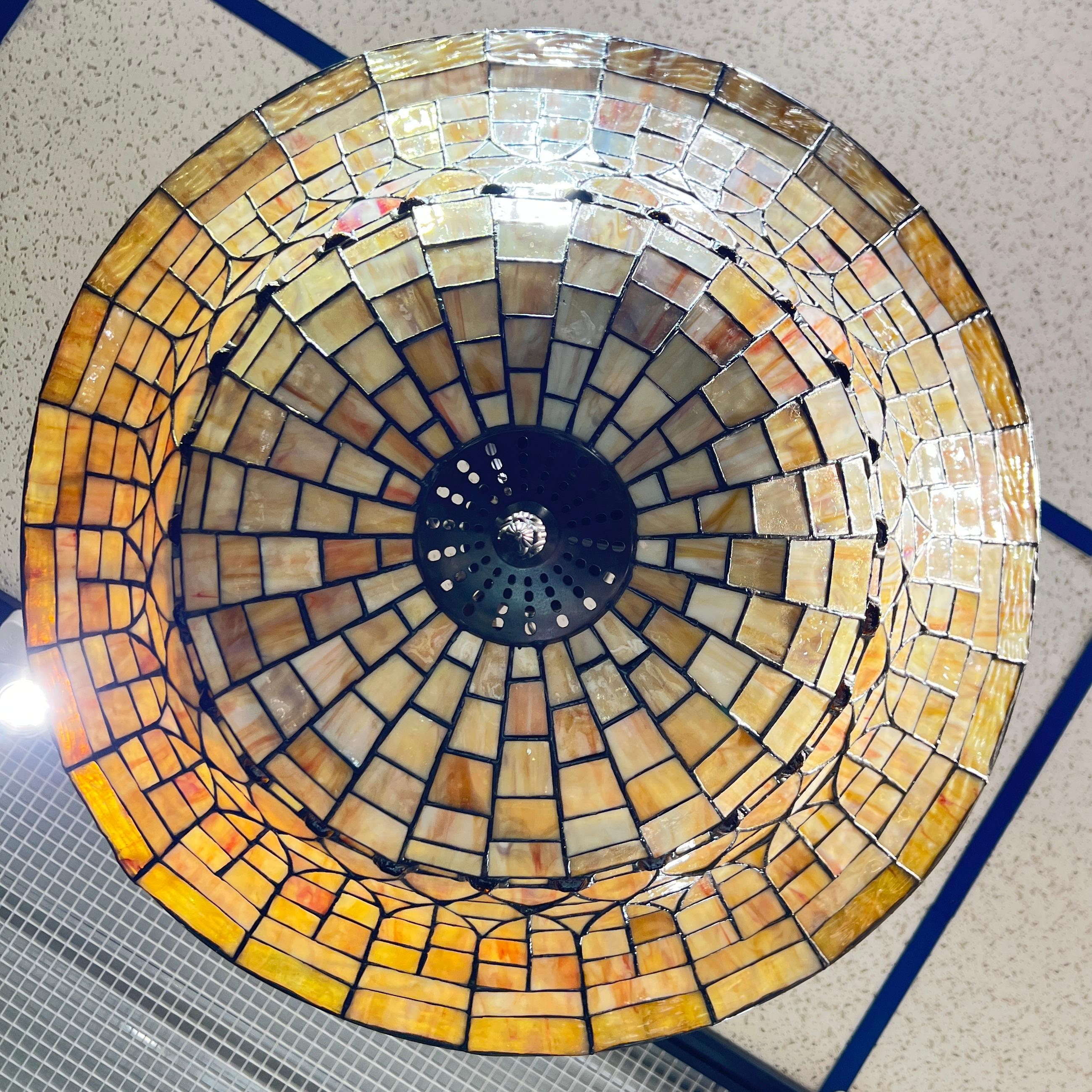 Arts and Crafts Style Leaded Stained Glass Chandelier For Sale 2
