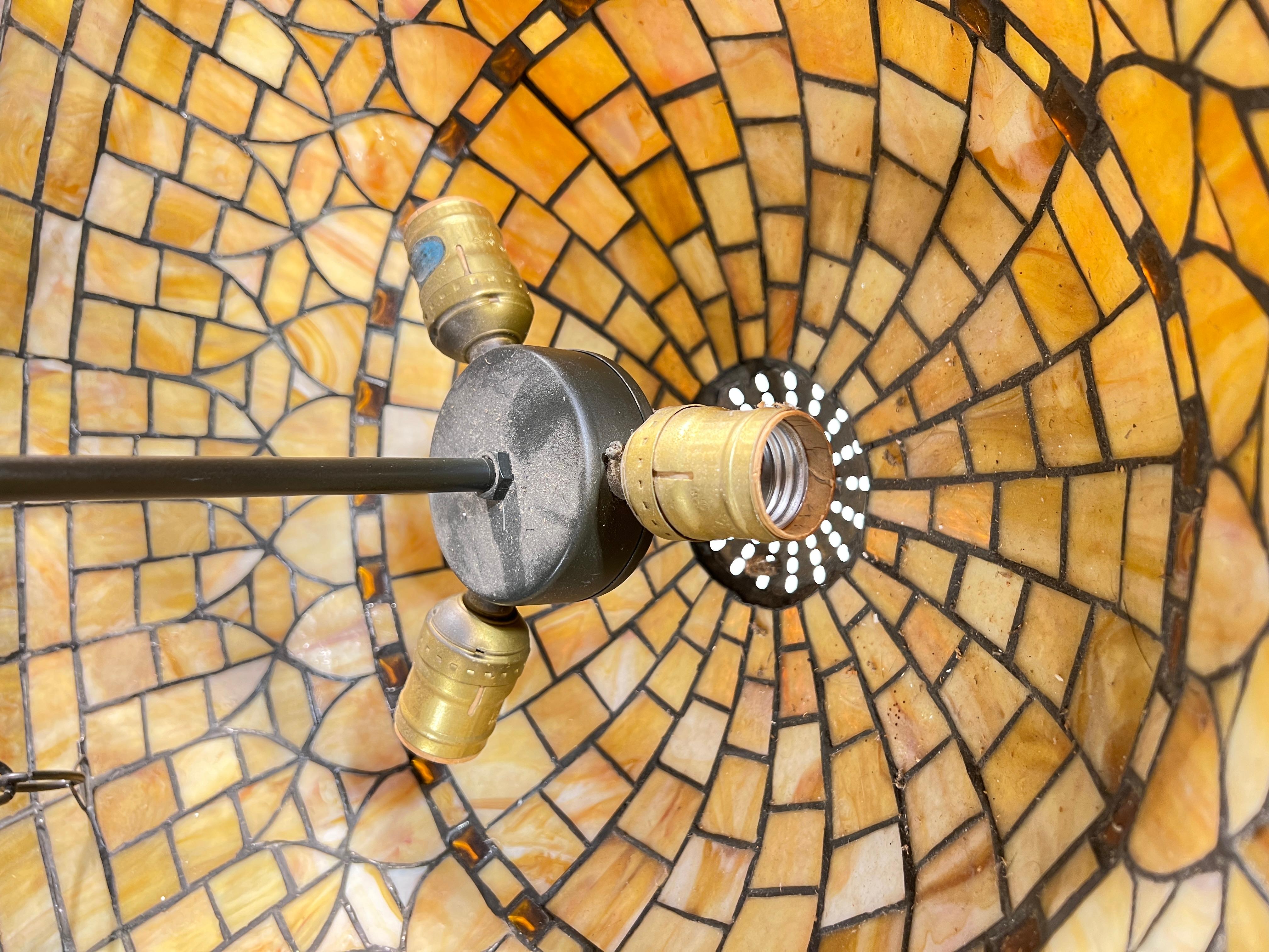 Arts and Crafts Style Leaded Stained Glass Chandelier For Sale 4